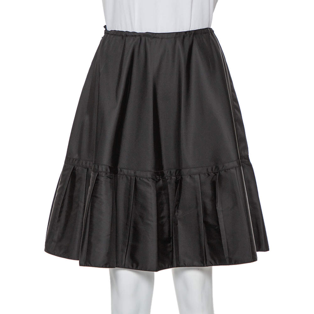 Prada Black Synthetic Pleated Detail Mini Skirt S
