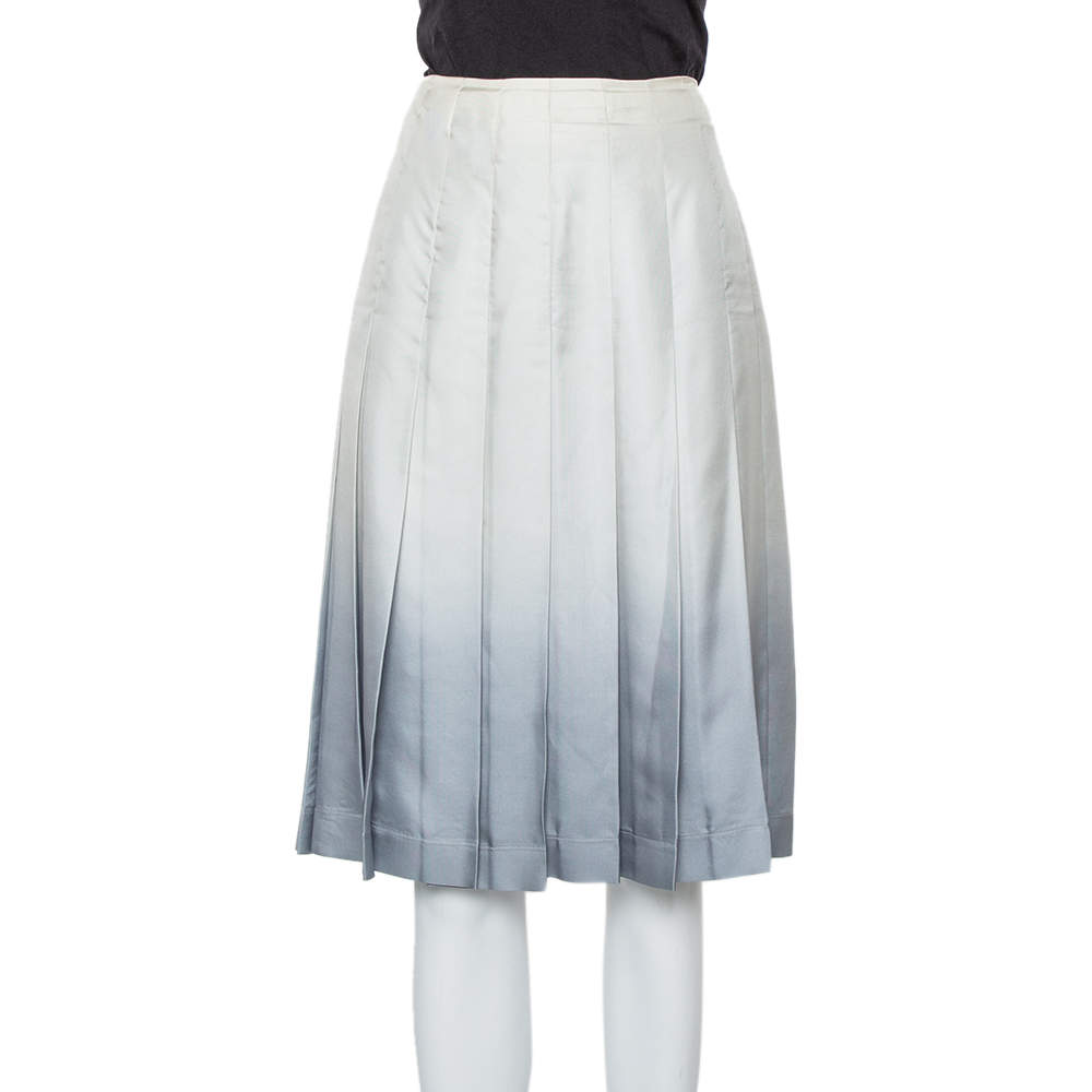 Prada Grey Silk Ombre Effect Pleated Knee Length Skirt S