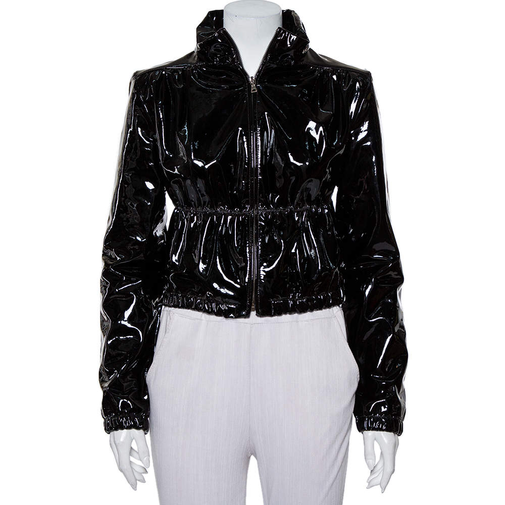 Prada Black Patent Leather Zip Front Jacket M