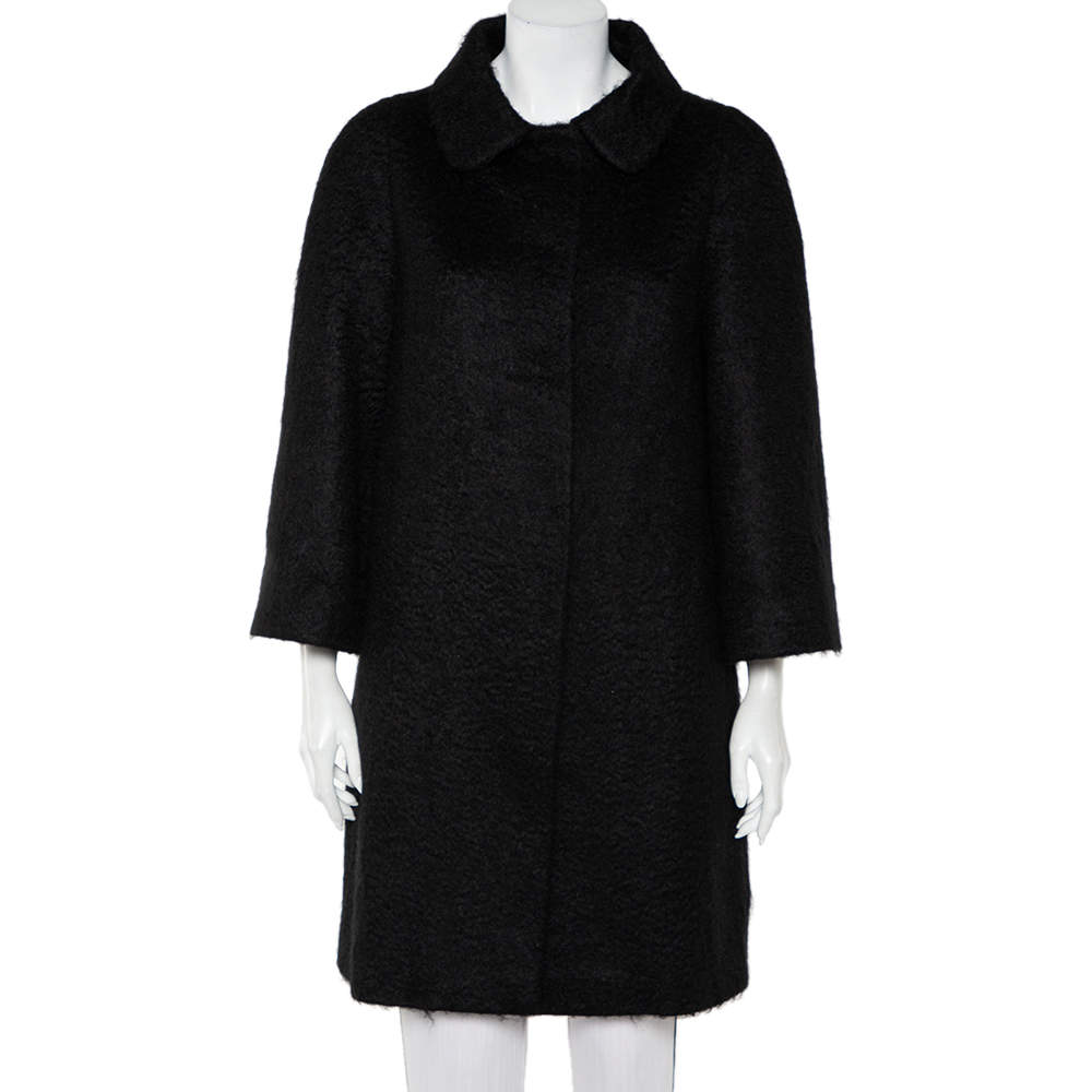 Prada Black Mohair Button Front Coat S
