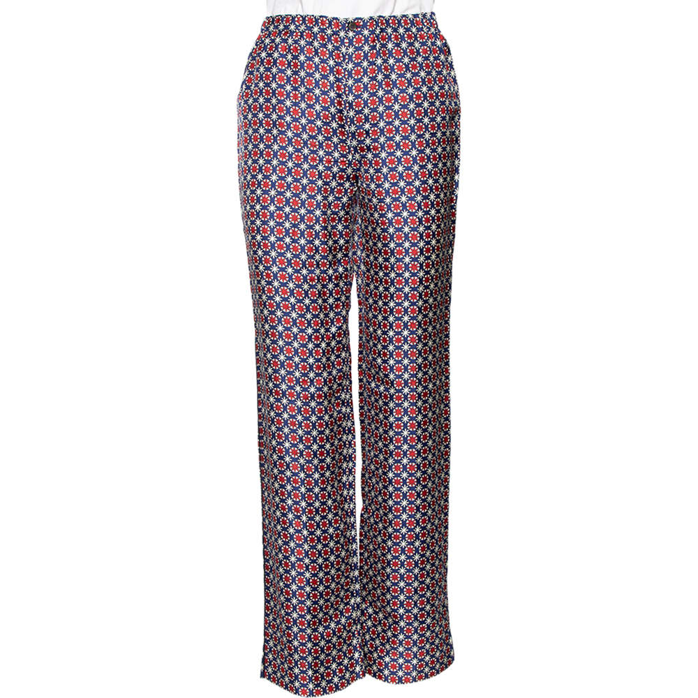 Pre Owned Prada Multicolored Printed Silk Straight Leg Pants XS