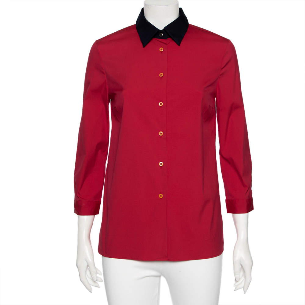 Pre Owned Prada Fuchsia Pink Cotton Contrast Collar Detailed Button Front Shirt S