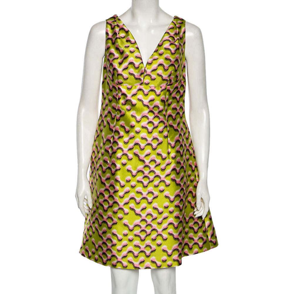 Pre Owned Prada Green Printed Silk Sleeveless Dress M 
