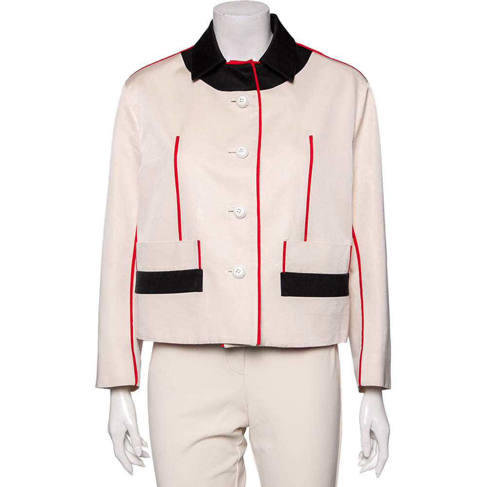 Prada Cream Wool & Silk Contrast Trim Detailed Jacket M Prada | TLC