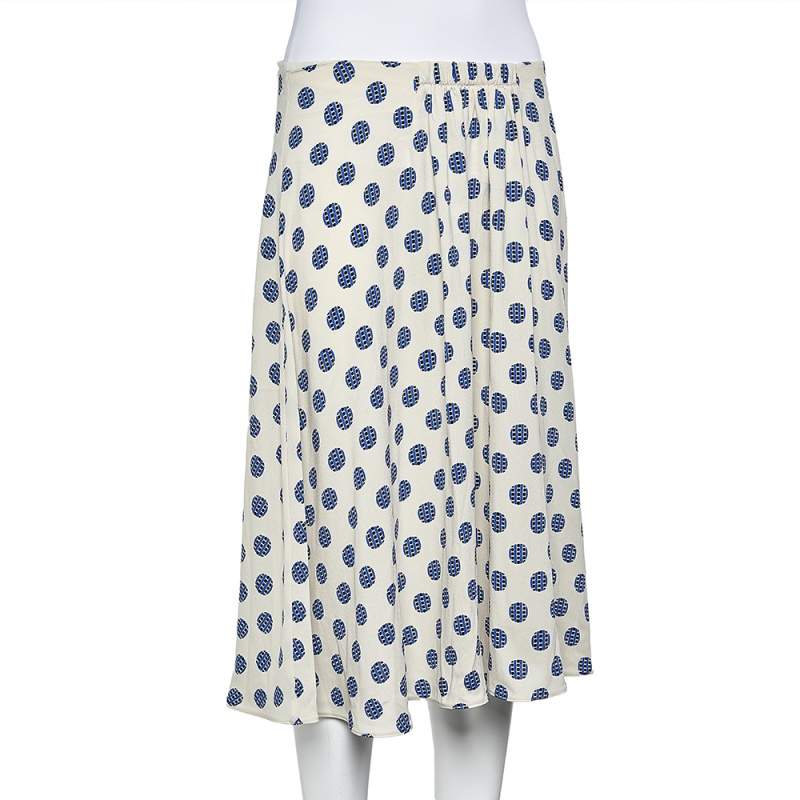 Prada Cream Printed Crepe Flared Knee Length Skirt M