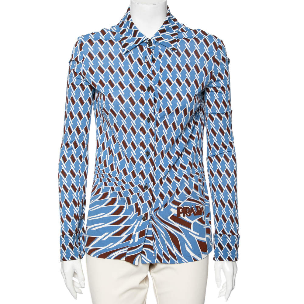 Pre Owned Prada Blue Argyle Print Long Sleeve Shirt M