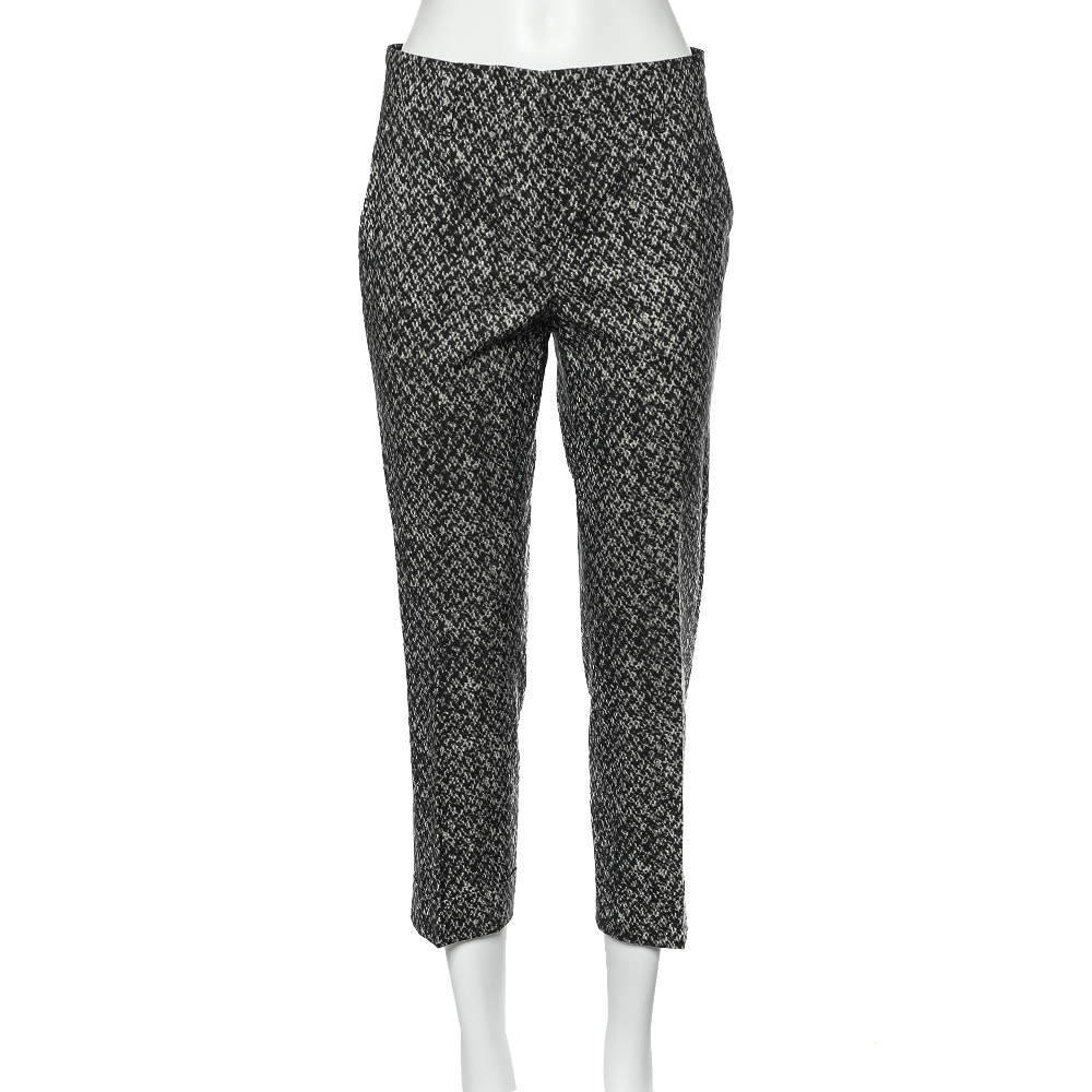 Prada Black Printed Wool Cropped Pants S