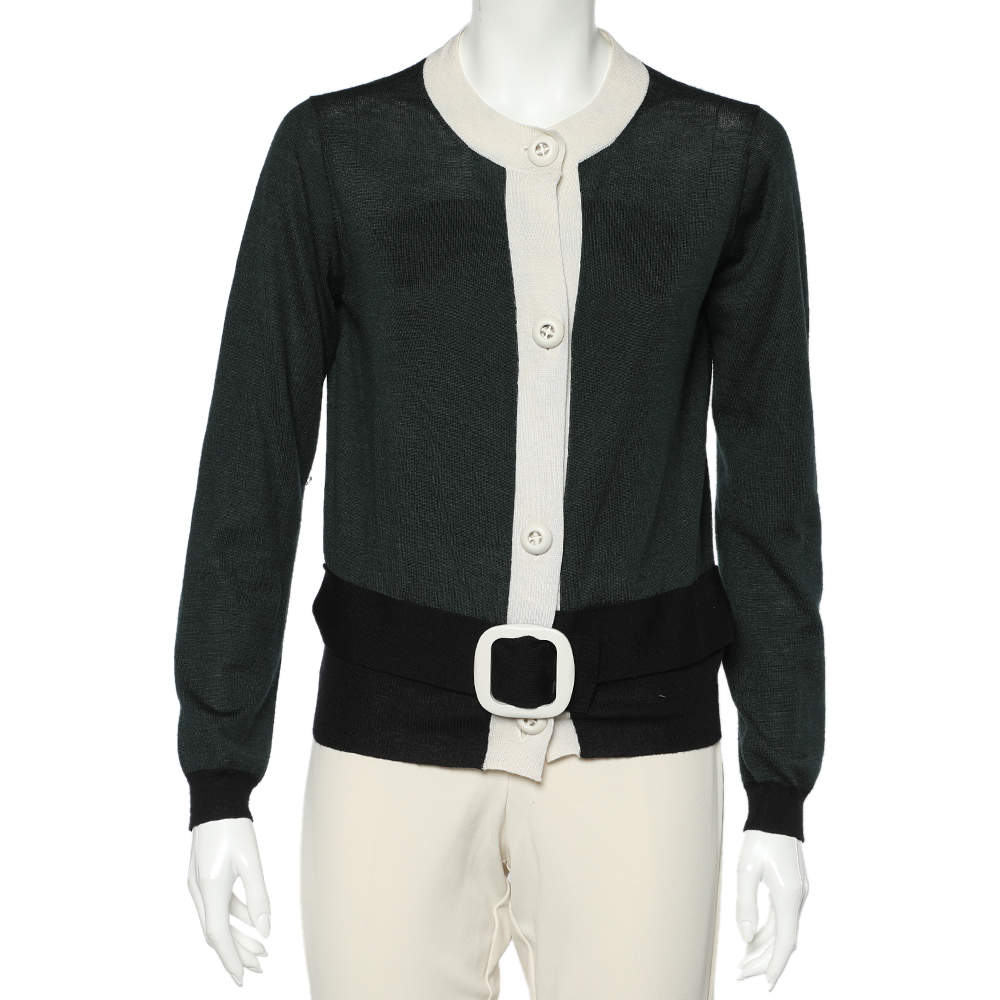 Prada Color Block Wool & Silk Knit Button Front Cardigan L