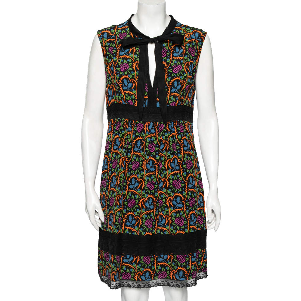  Prada X Holiday & Brown Multicolor Floral Print Silk Sleeveless Mini Dress M