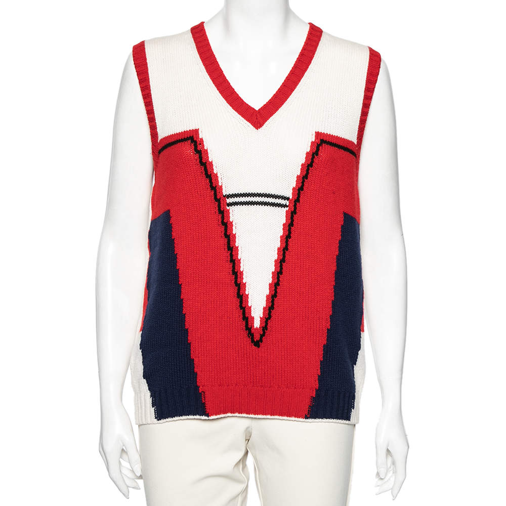 Prada Multicolor Printed Cashmere V Neck Sleeveless Cardigan M