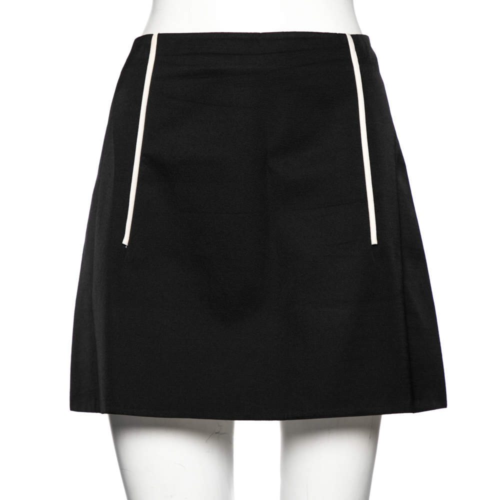 Pre Owned Prada Black Wool & Silk Contrast Trim Detailed Mini Skirt M 