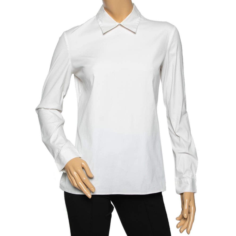 Pre Owned Prada White Cotton Long Sleeve Shirt M