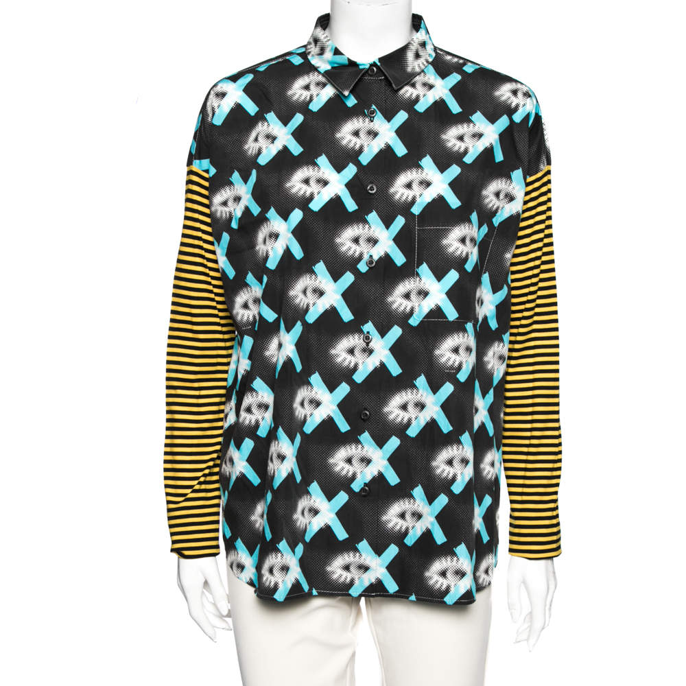 Pre Owned Prada Multicolor Cotton Printed Pocket Detail Button Front Shirt M 