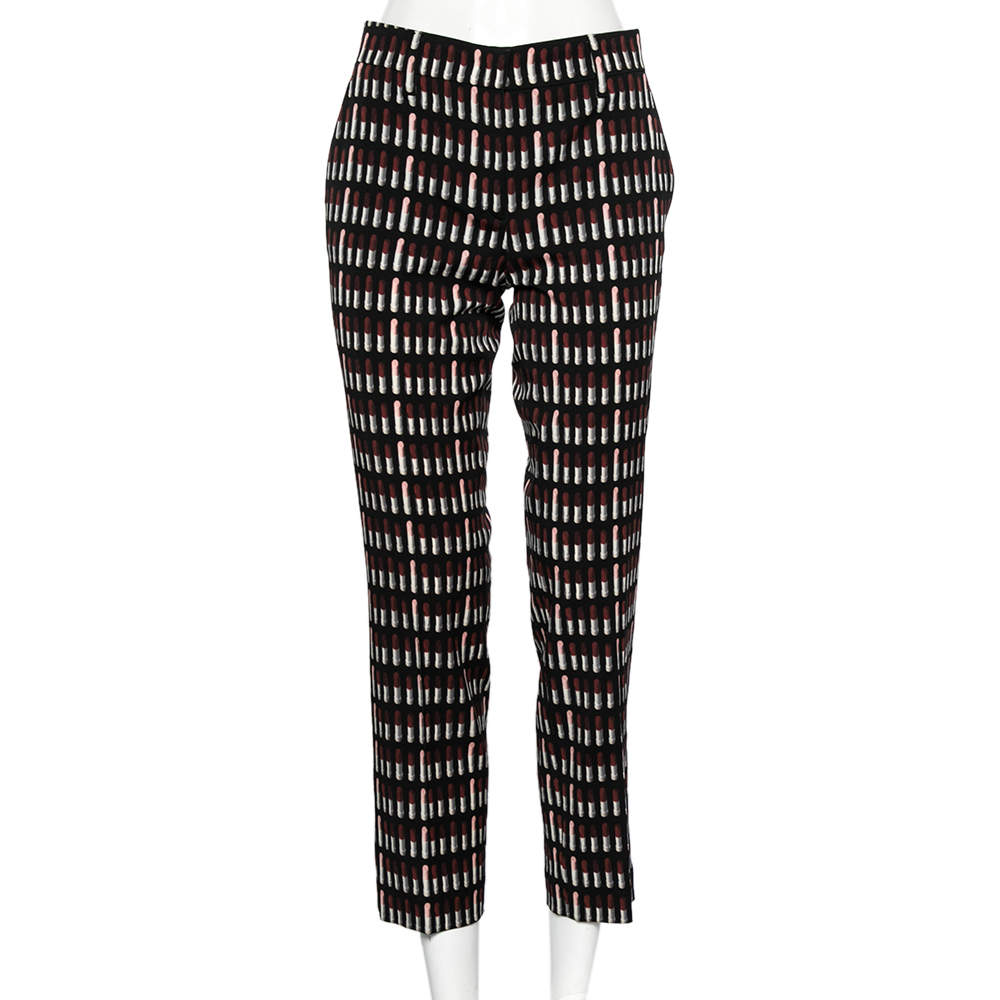 Prada Black Lipstick Printed Wool Trousers M