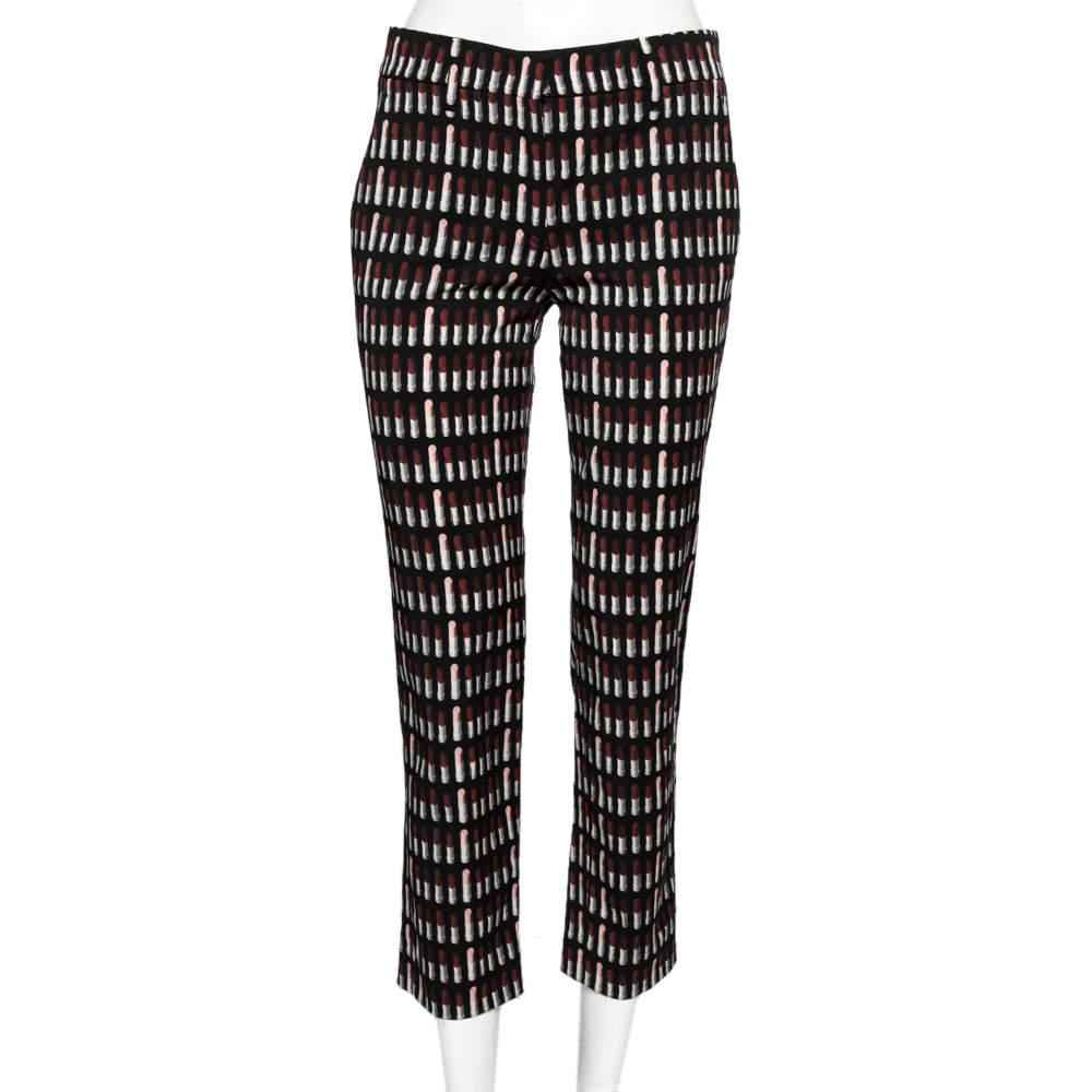 Prada Black Lipstick Printed Wool Trouser S