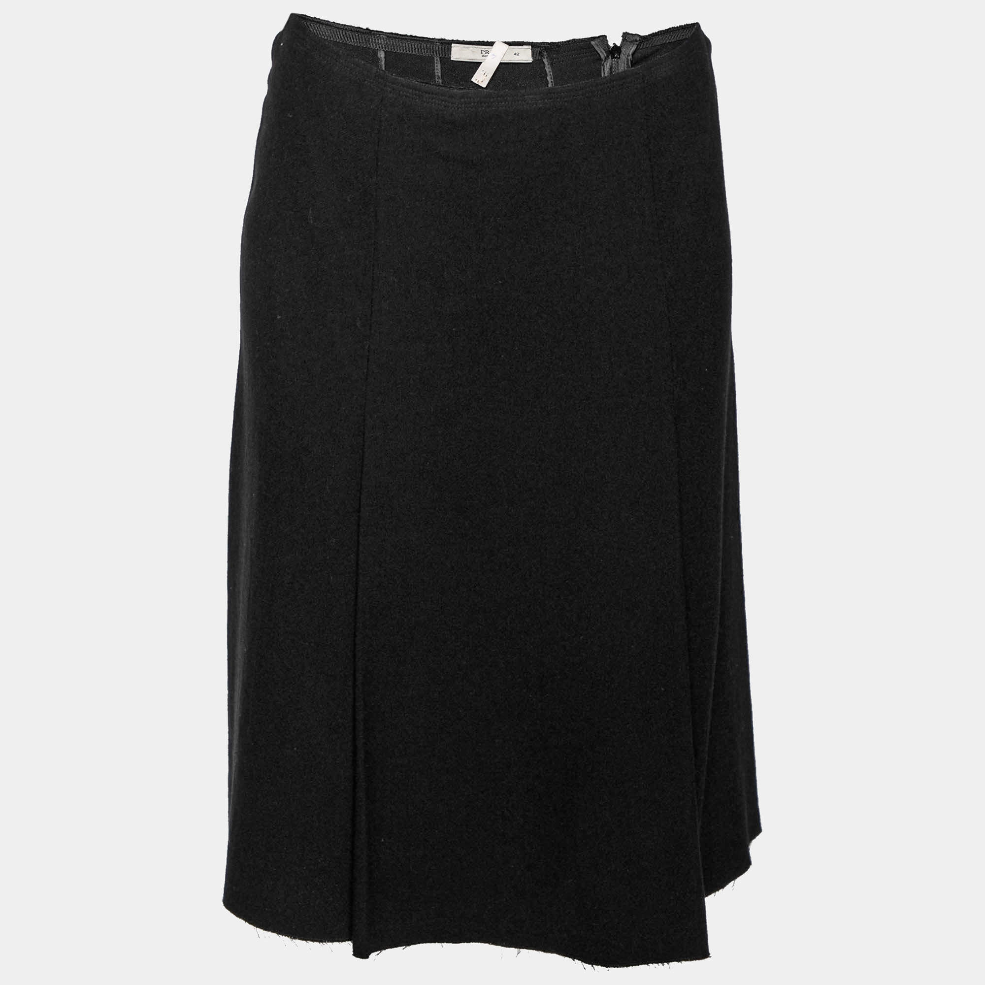 Pre Owned Prada Black Crepe Wool Pleated Skirt M