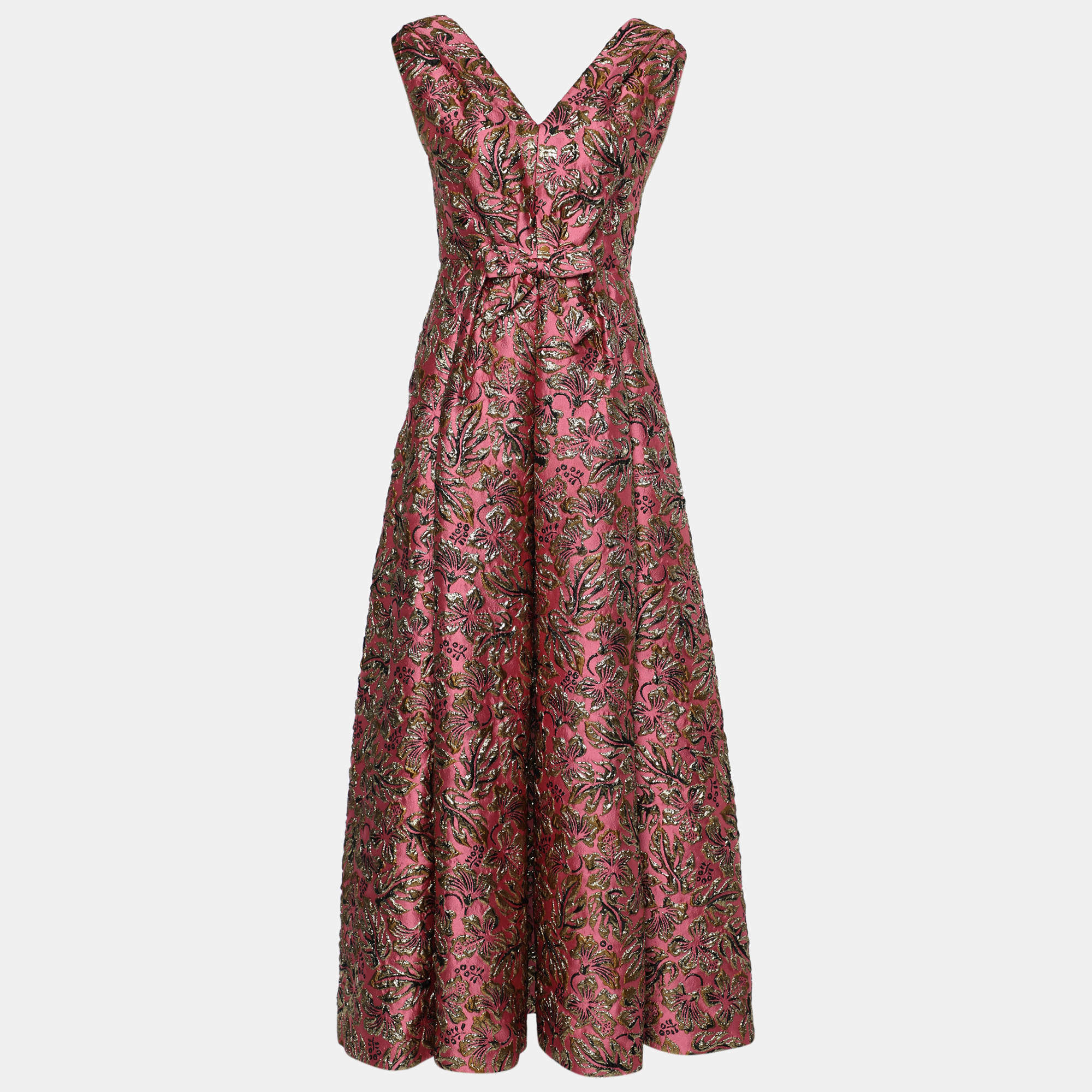 مملوكة مسبقًا Prada Pink Metallic Brocade Sleeveless Gown M