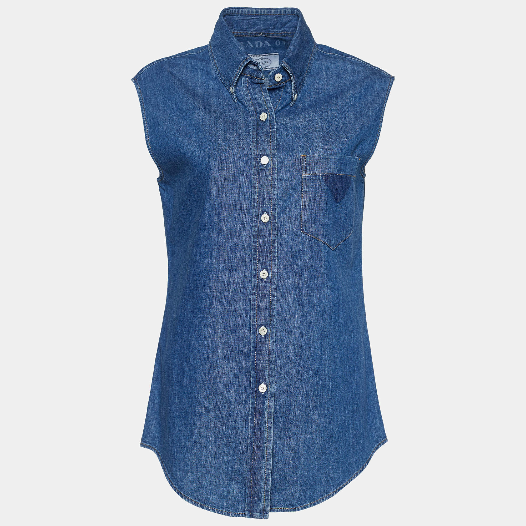 Prada Indigo Sleeveless Denim Shirt M