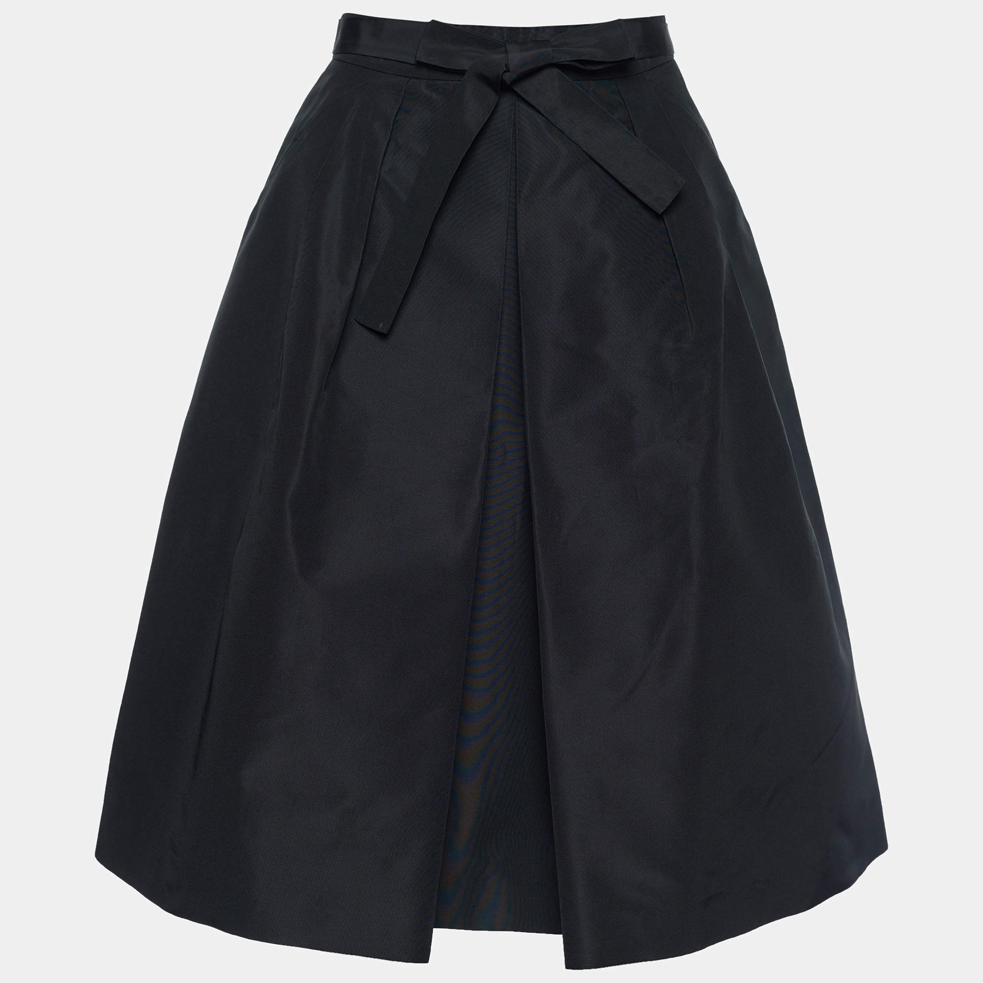 Pre Owned Prada Black Taffeta Silk Pleated Midi Skirt M