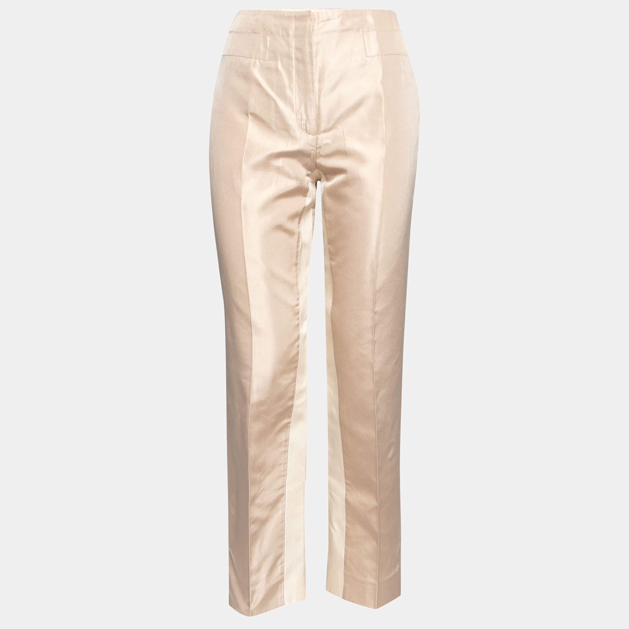 Prada Cream Silk Contrast Paneled Tailored Trousers M