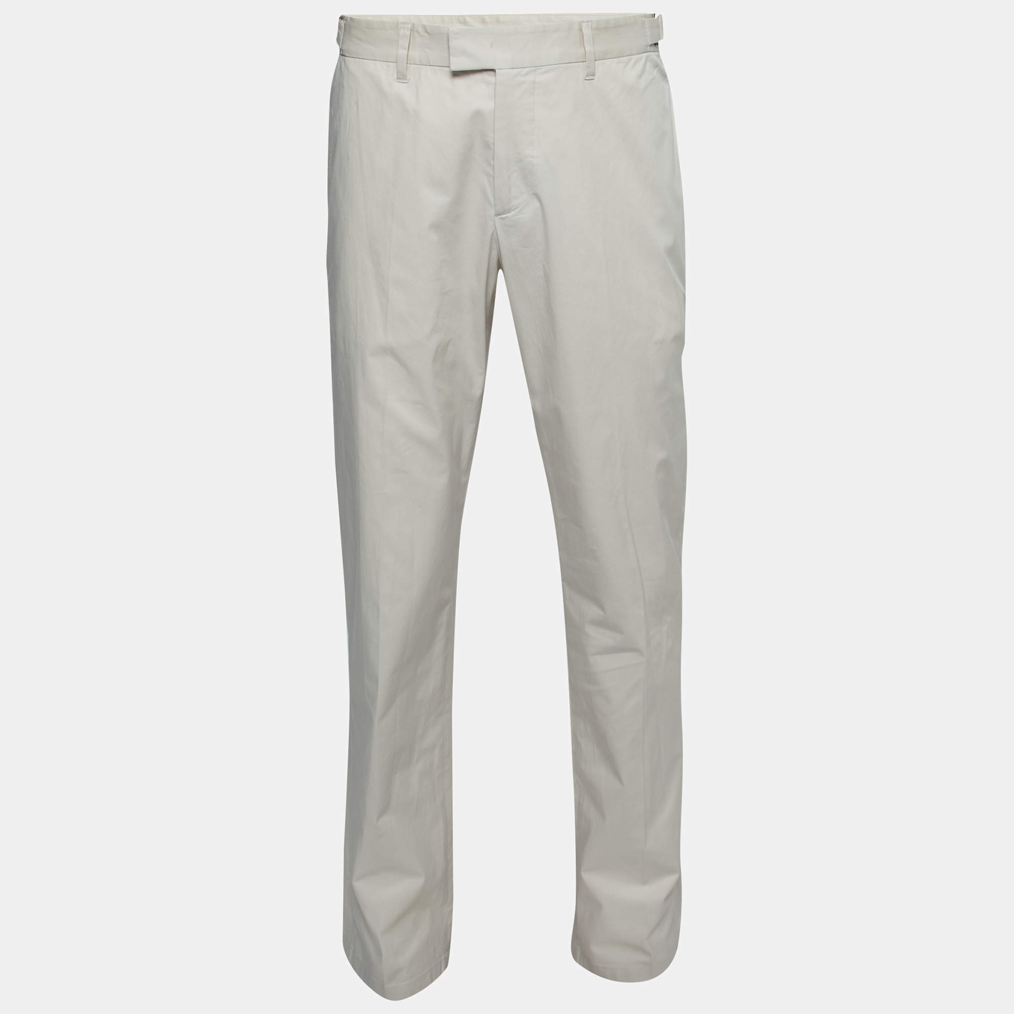 Pre Owned Prada Cream Cotton Trousers Waist 36