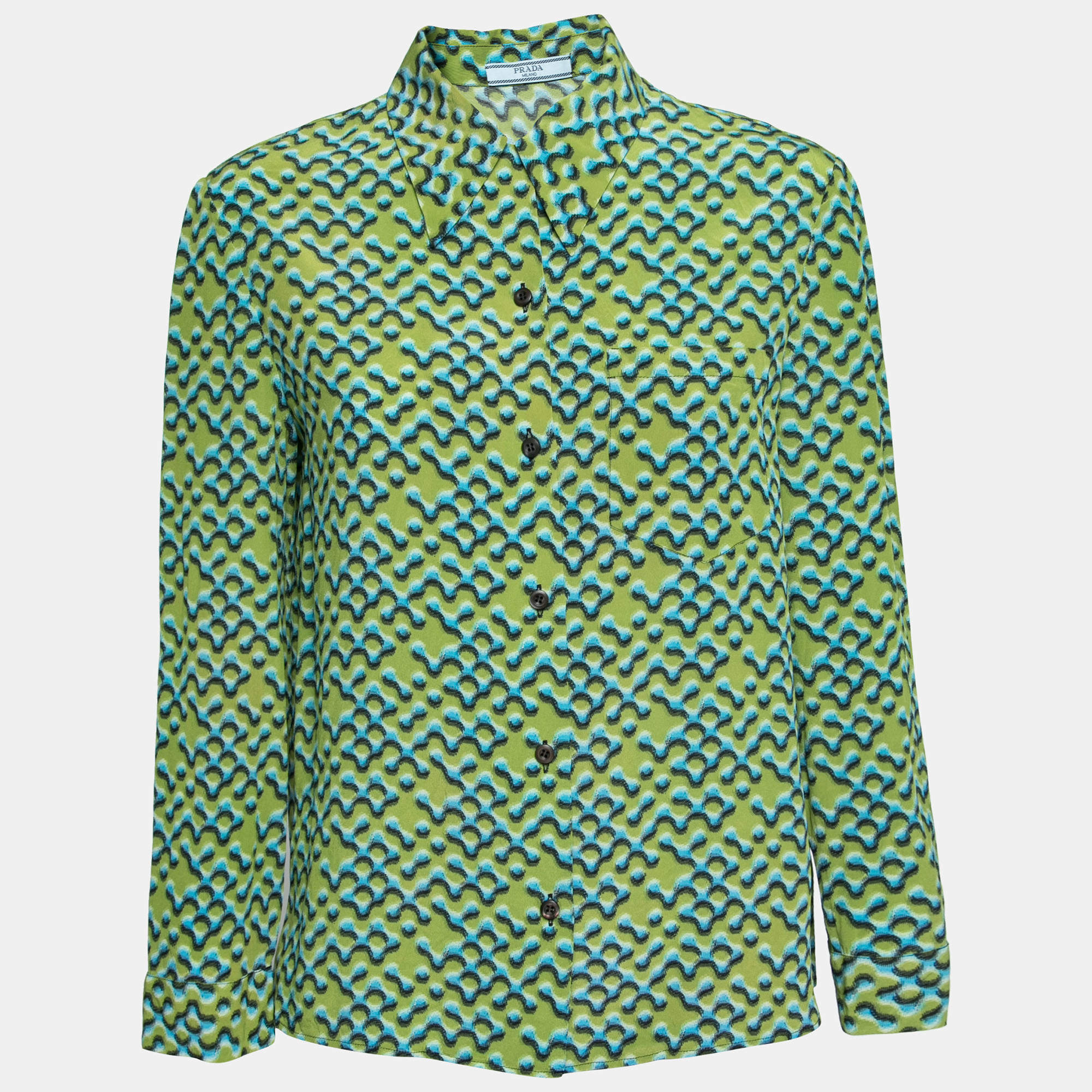Prada Green Printed Silk Button Front Shirt M