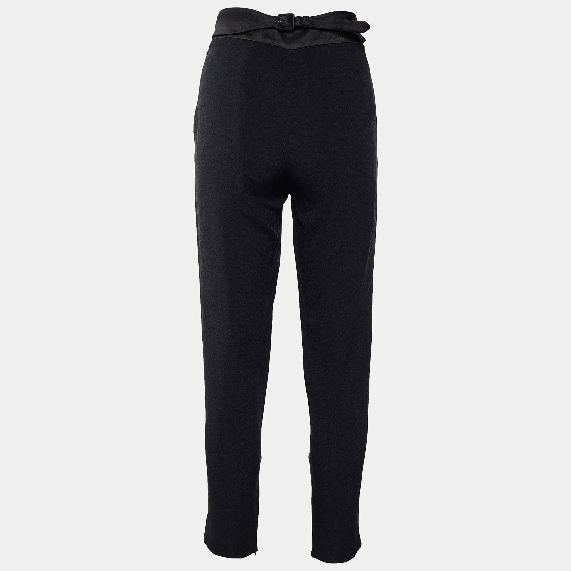 Pre Owned Prada Black Crepe Belted Tapered Trousers S