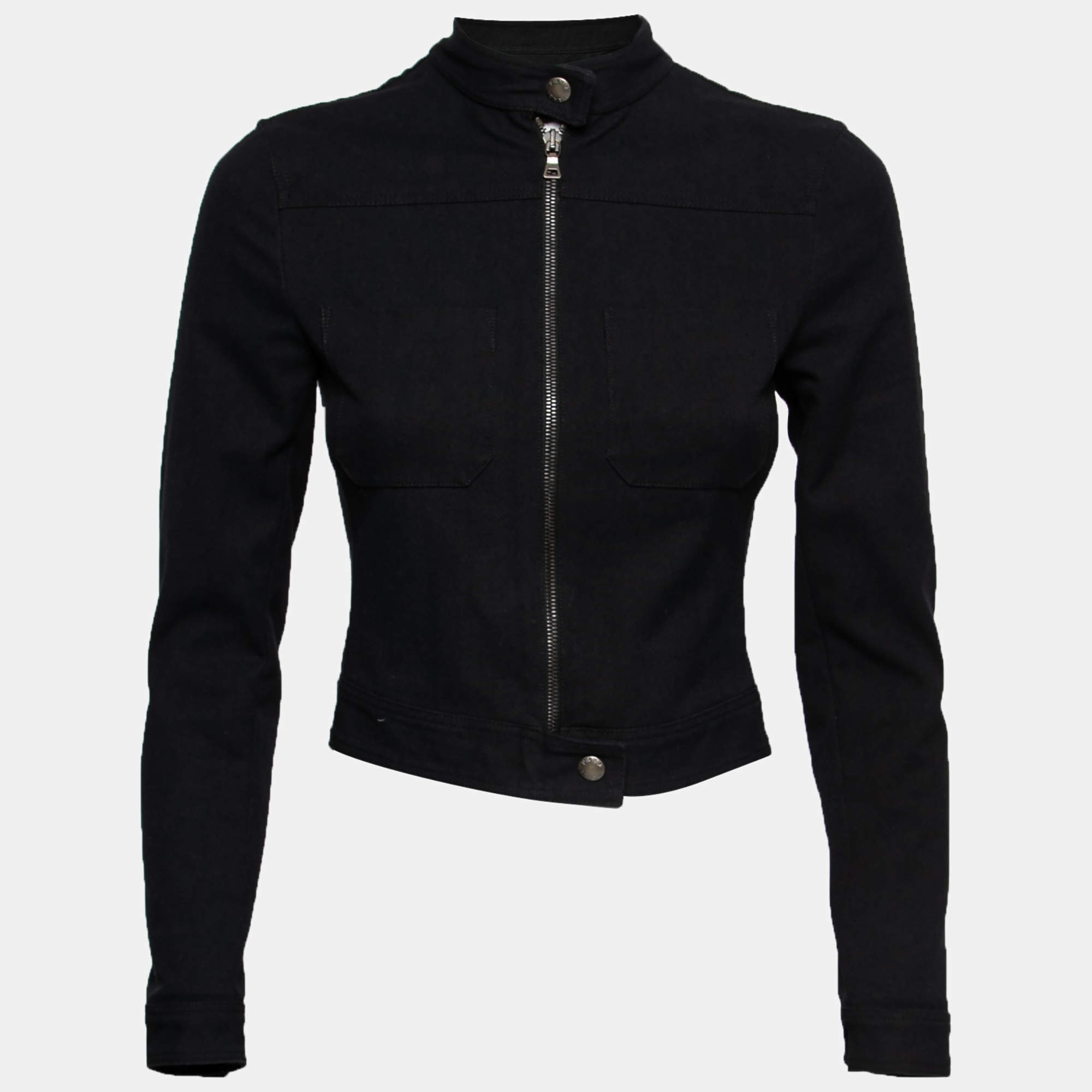 Pre Owned Prada Black Cotton Zip Front Jacket S