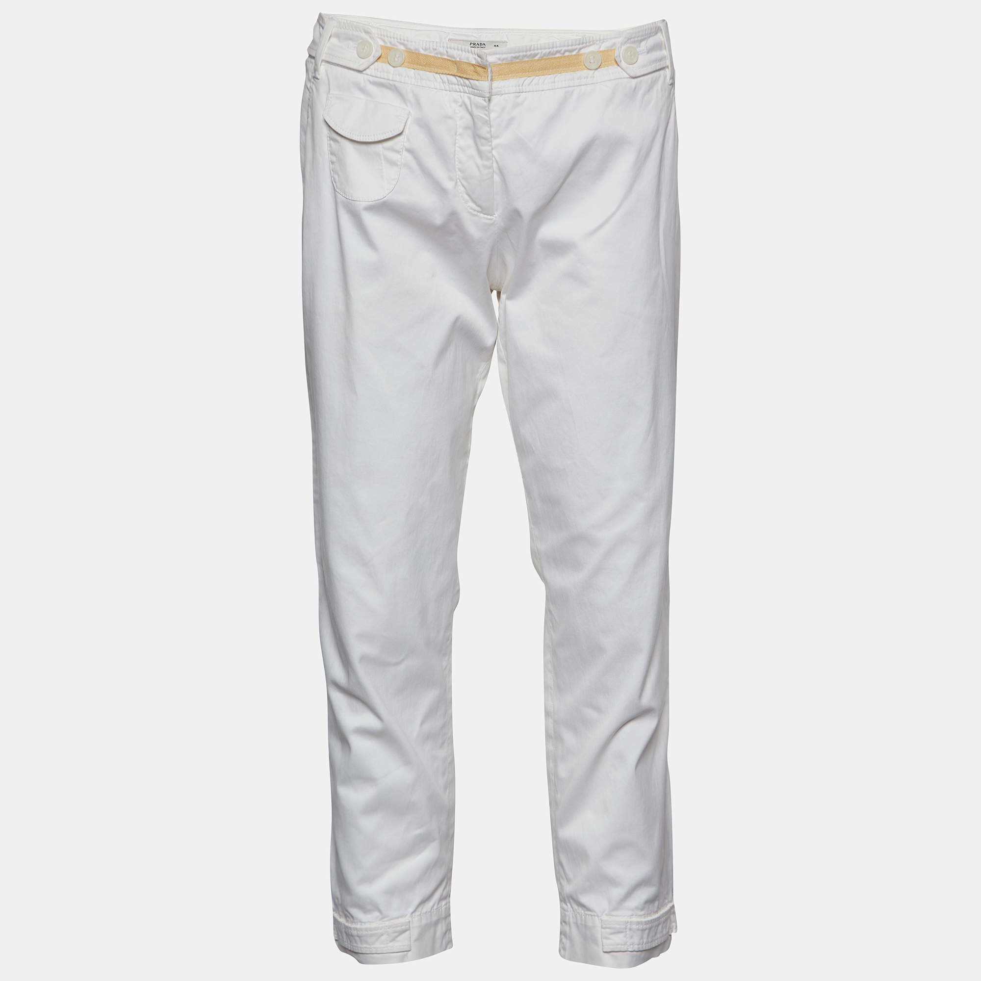Pre Owned Prada White Cotton Capri Pants M