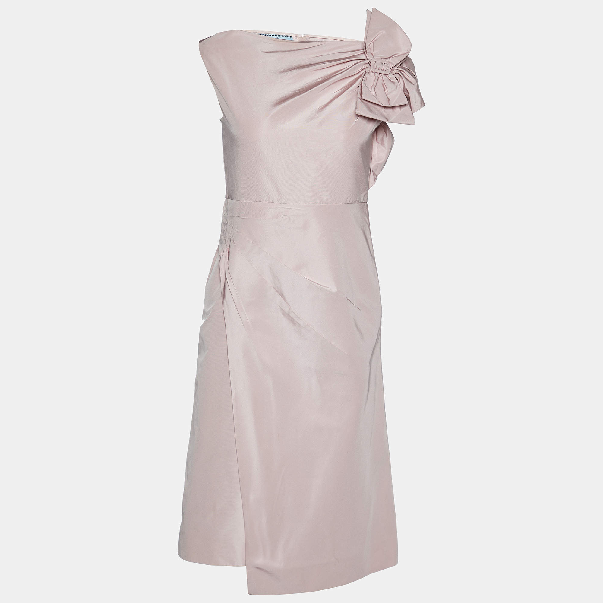 Prada Pink Silk Taffeta Bow Detail Knee-Length Dress S