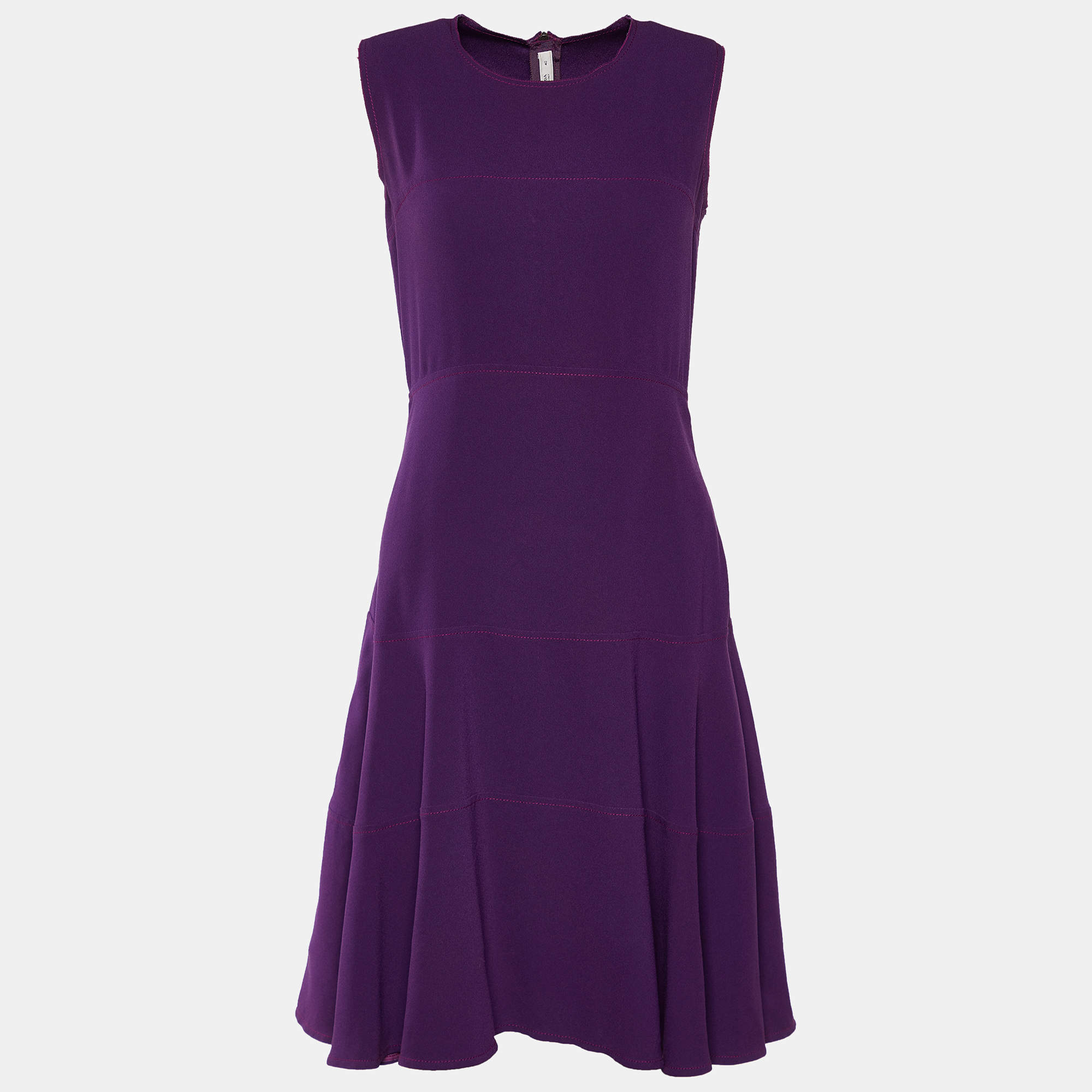 Pre Owned Prada Purple Crepe Paneled Sleeveless Midi Dress S