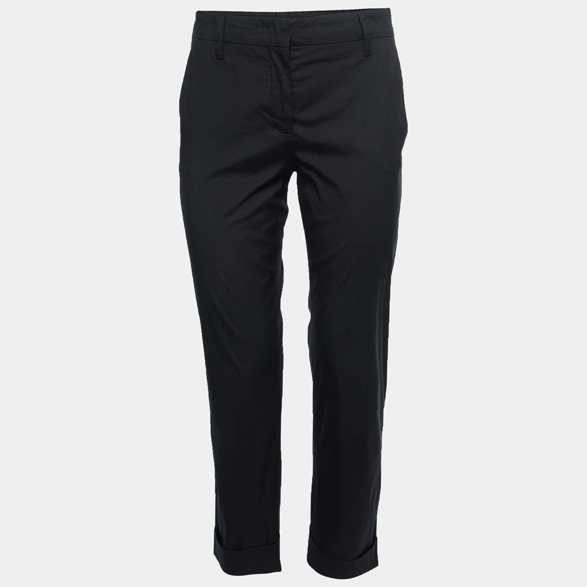 Pre Owned Prada Black Cotton Straight Leg Trousers M