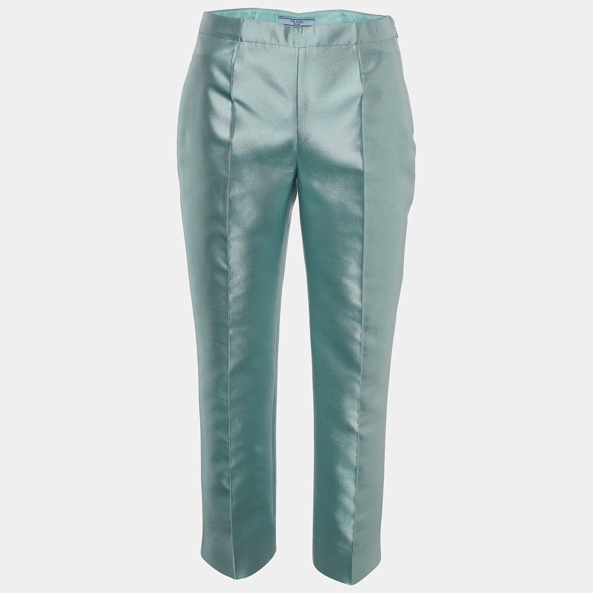 Pre Owned Prada Aqua Green Wool Silk Straight Fit Trousers S