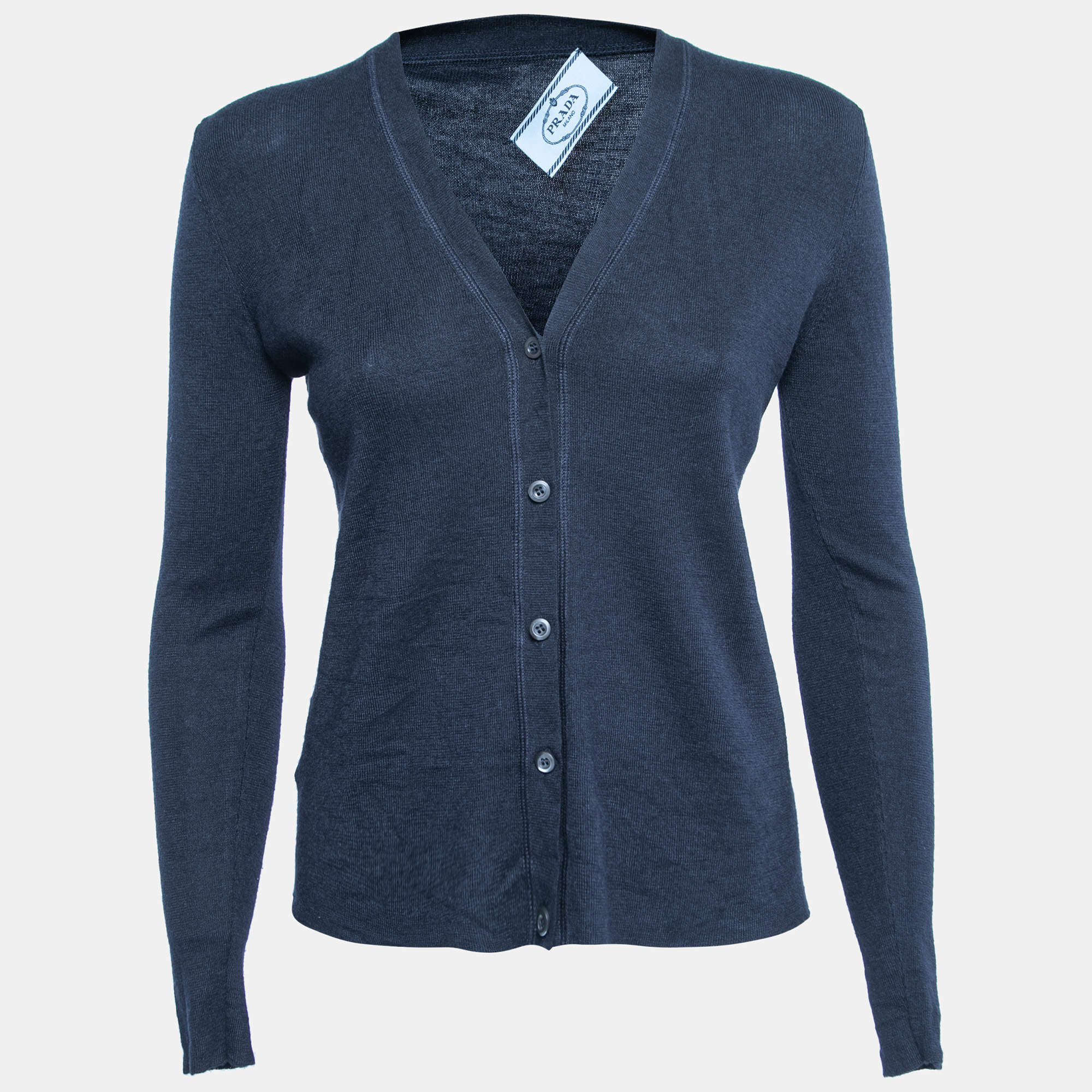 Prada Navy Blue Cashmere & Silk Knit Button Front Cardigan S
