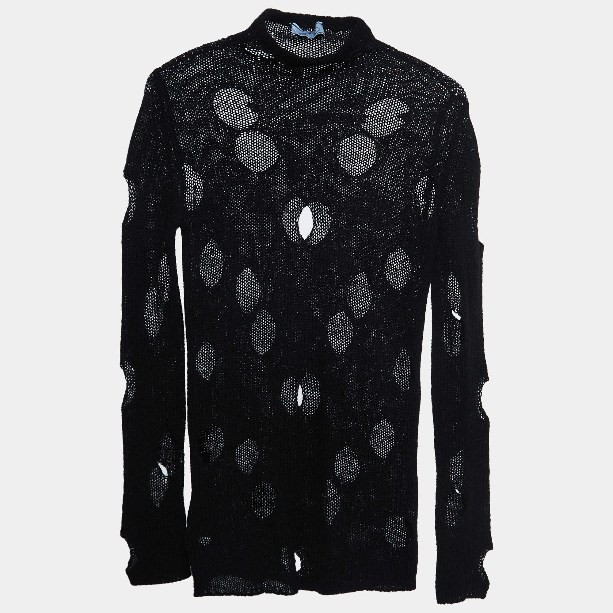 Prada Black Wool Openwork Turtleneck Sweater S