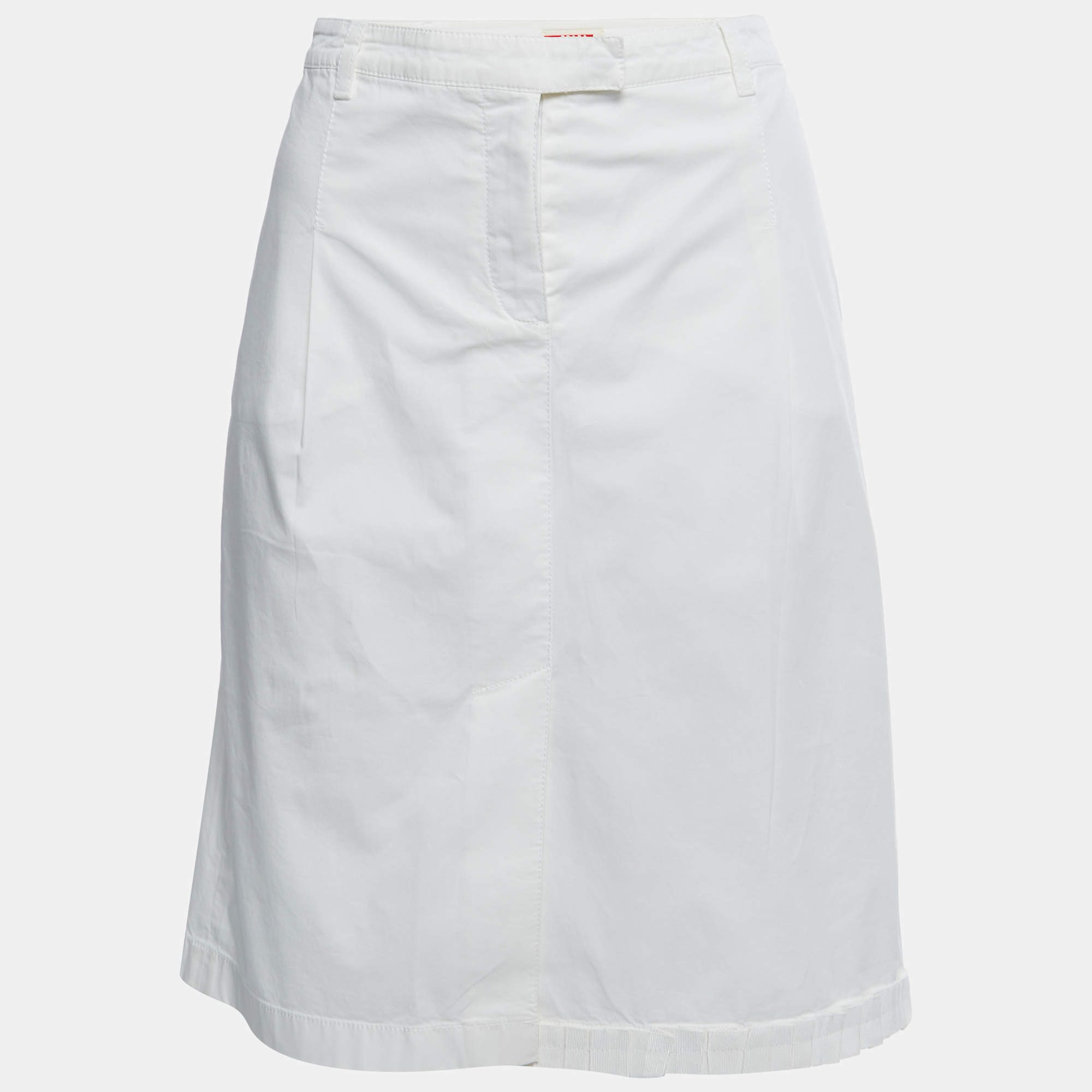 Pre Owned Prada White Cotton Front Slit Detail Skirt L