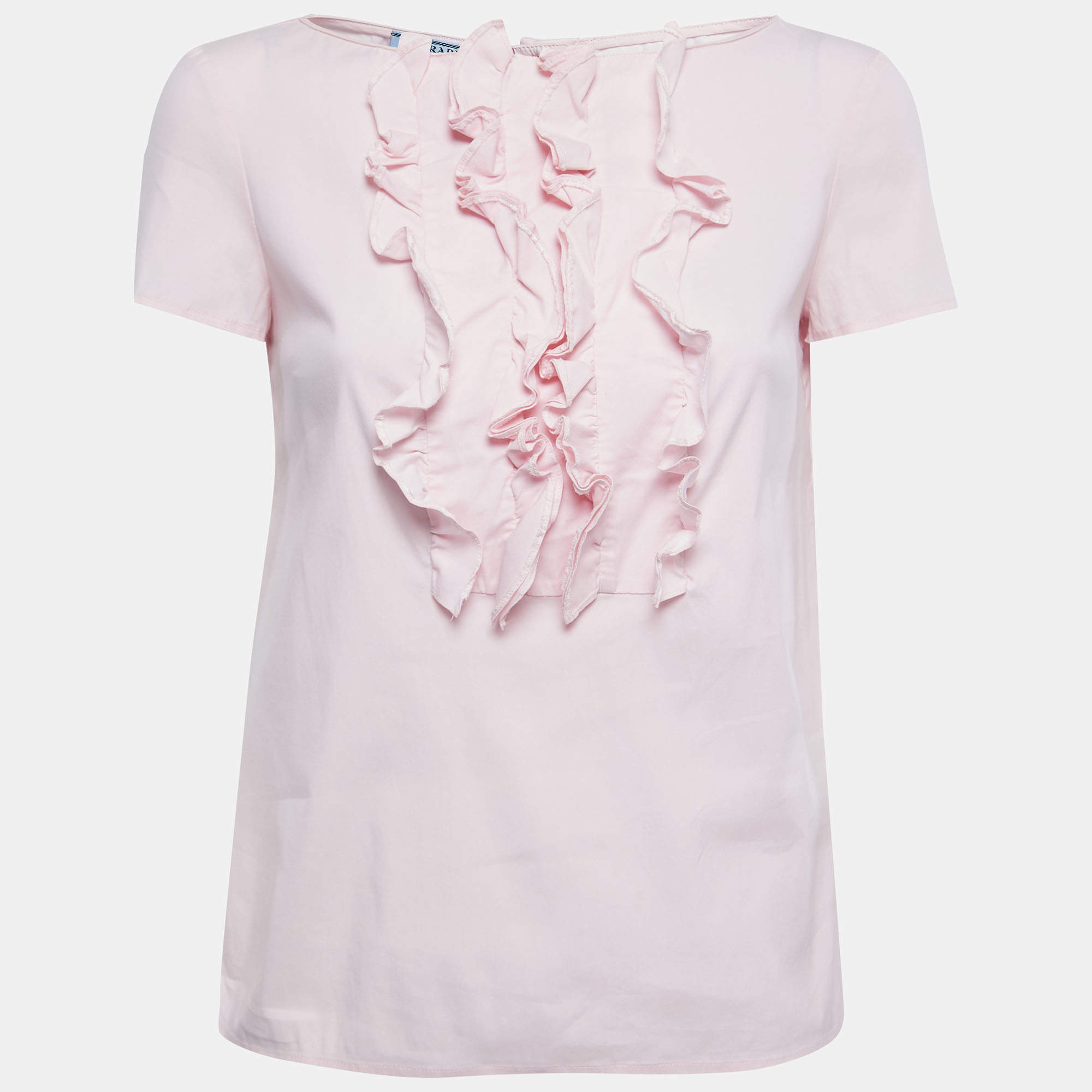 Prada Light Pink Stretch Cotton Ruffled Top S