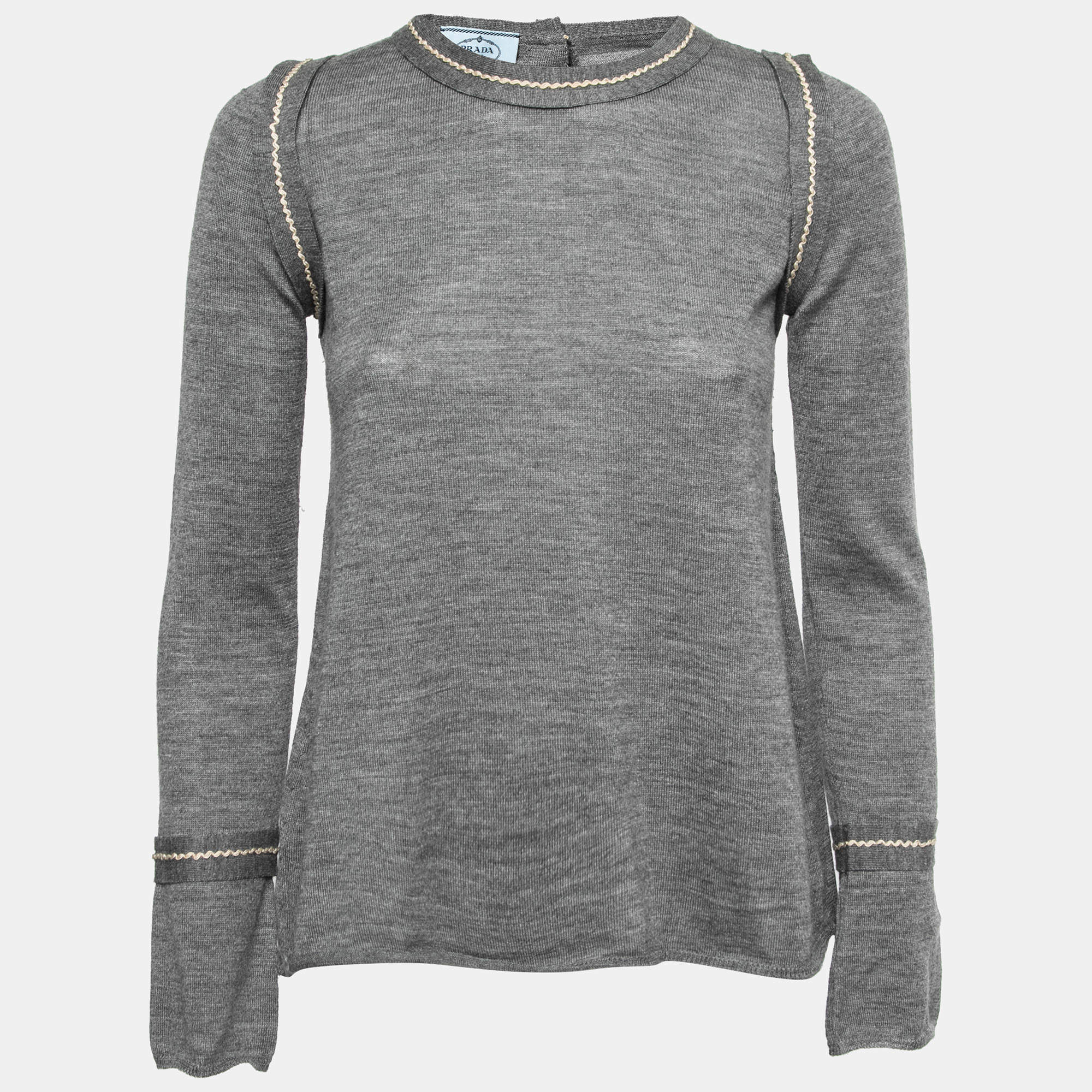Prada Grey Knit Long Sleeve Open Back Sweater M