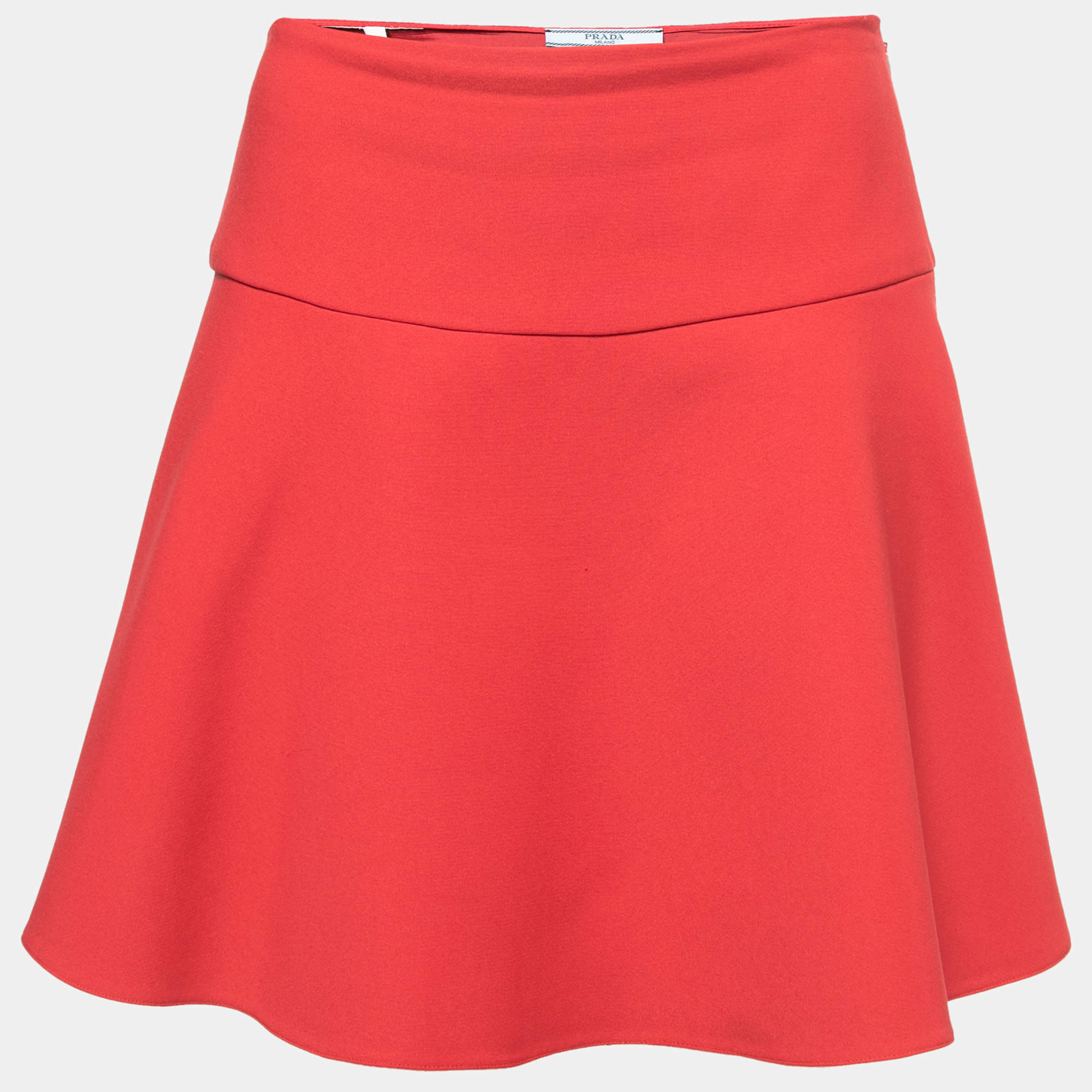Prada Red Crepe Flared Mini Skirt S