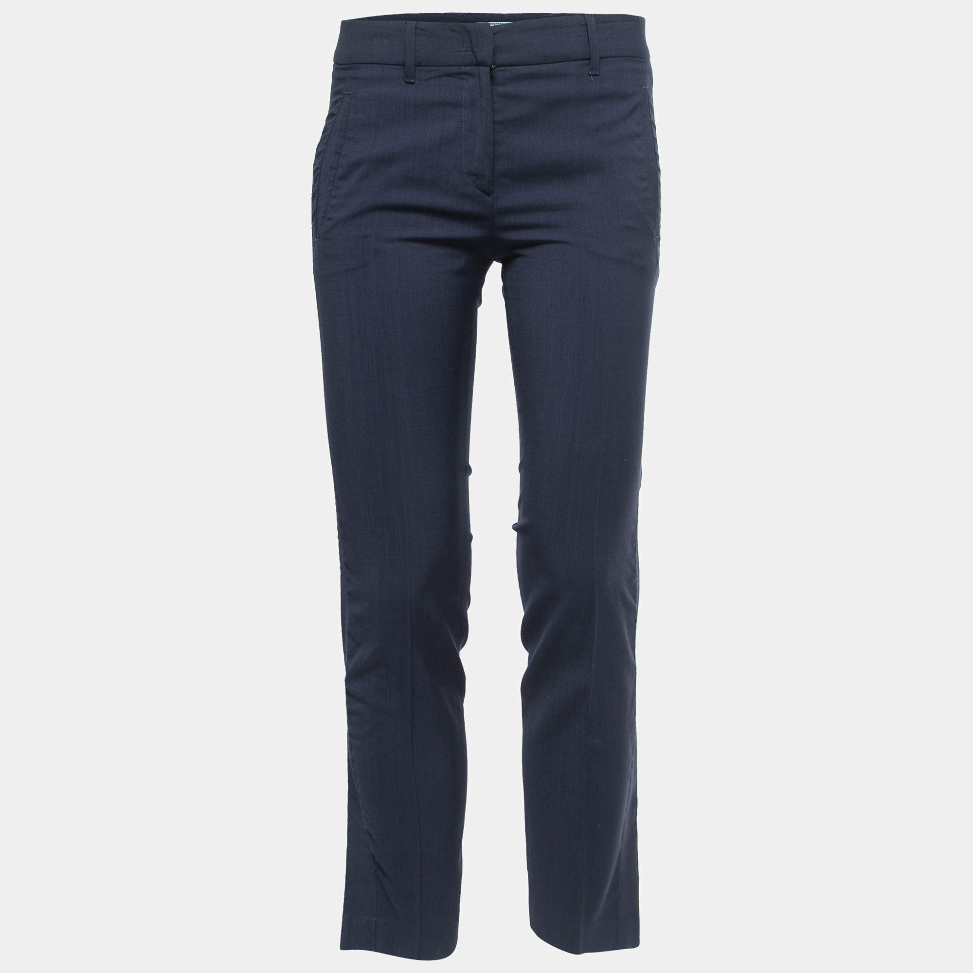 Pre Owned Prada Navy Blue Wool Slim Leg Trousers S