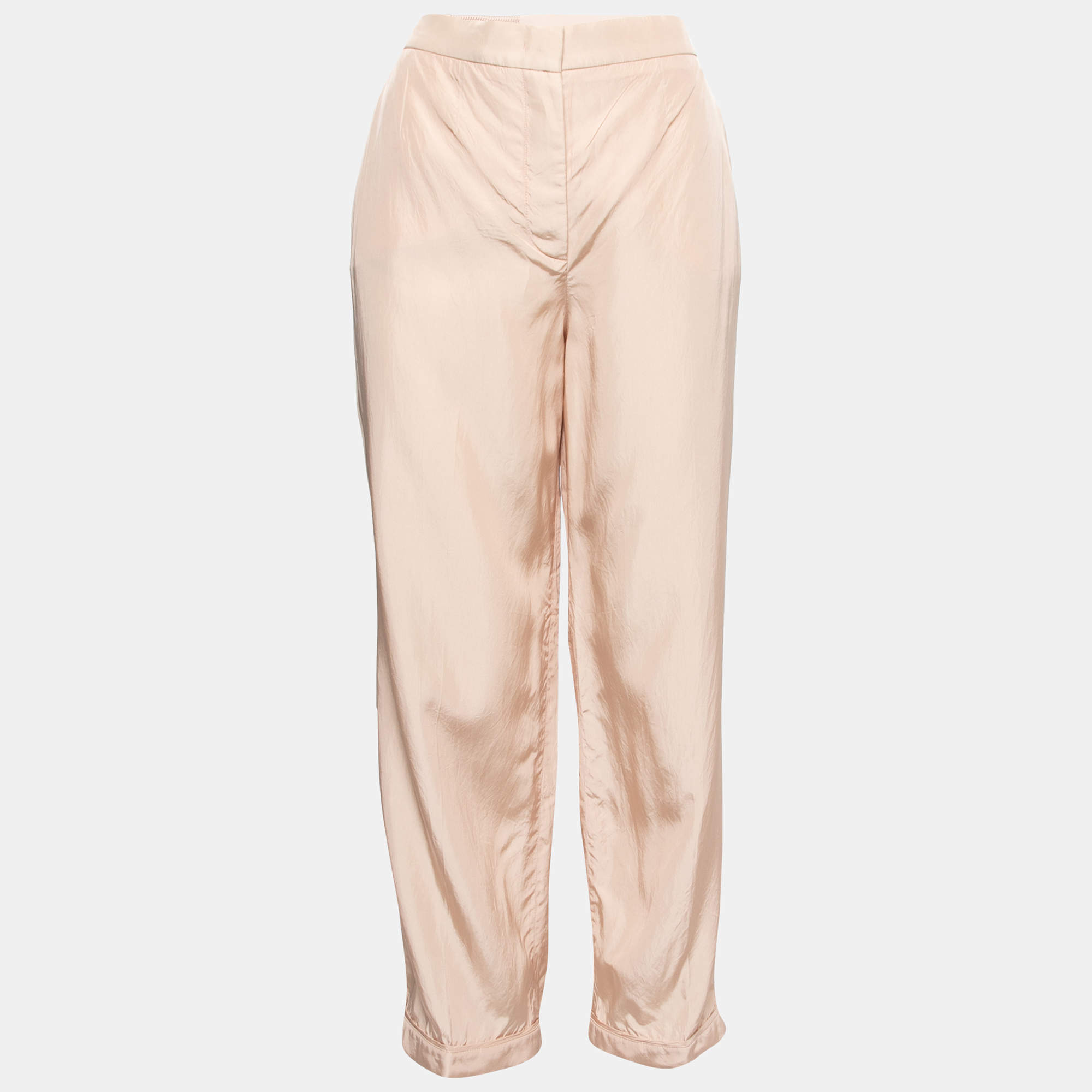 Pre Owned Prada Beige Synthetic Wide Leg Trousers M