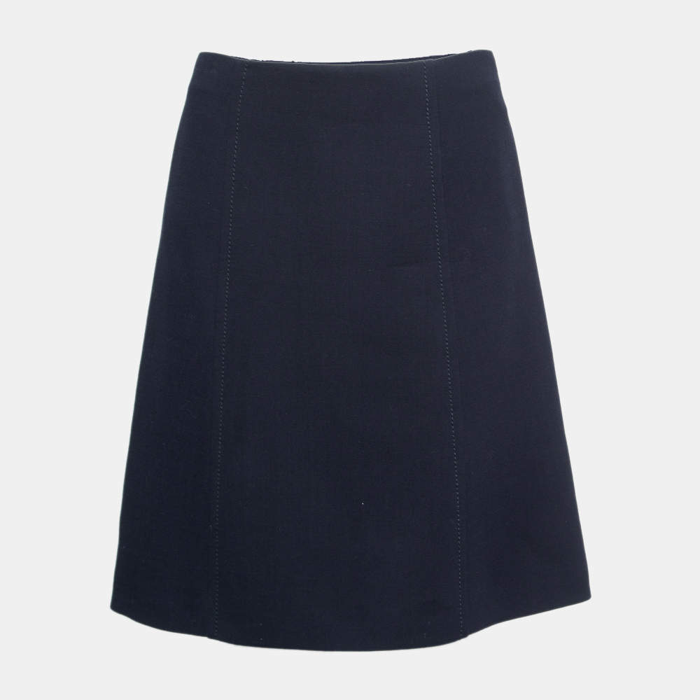 Pre Owned Prada Navy Blue Wool Knee Length Skirt S