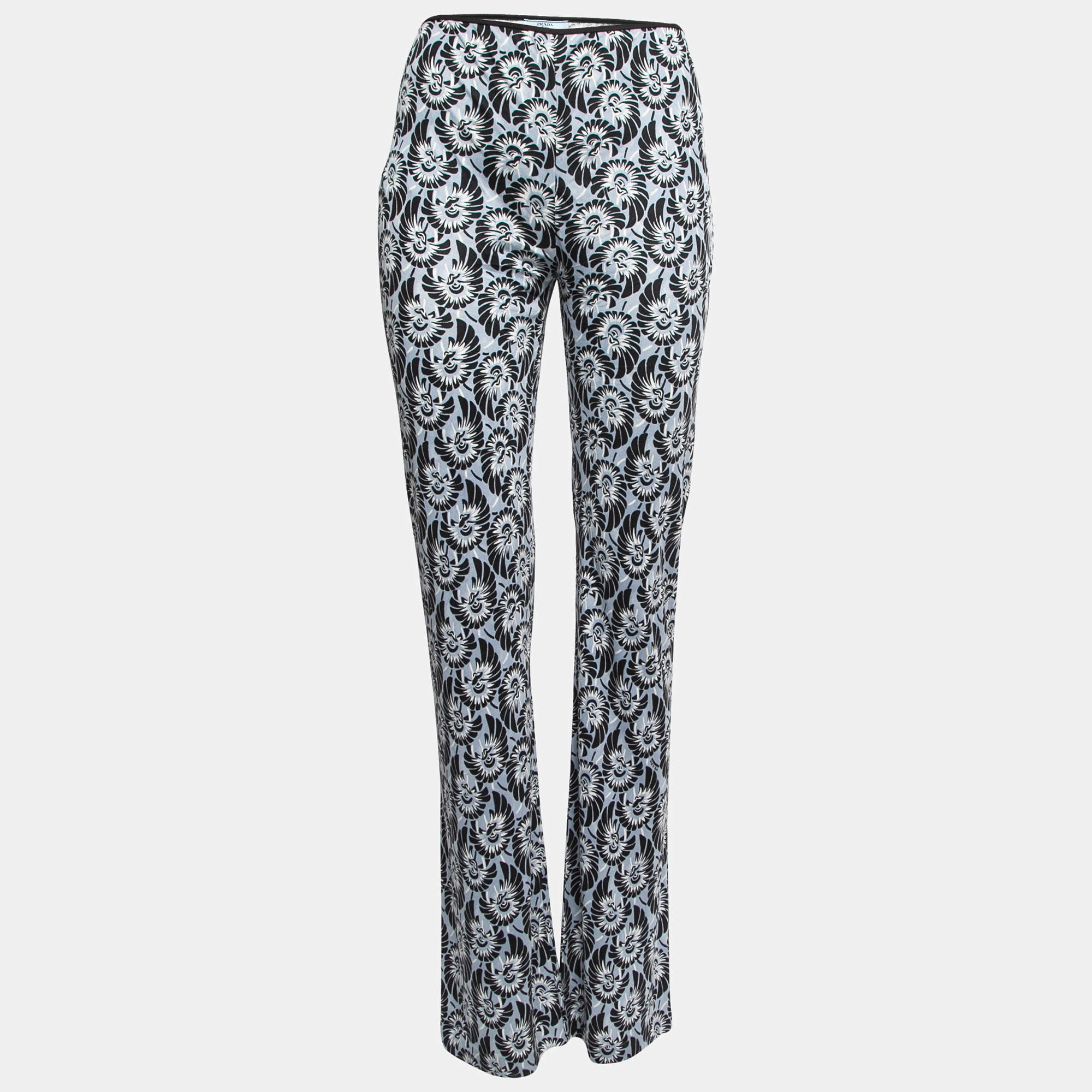 Pre Owned Prada Blue Printed Jersey Flared Pants L