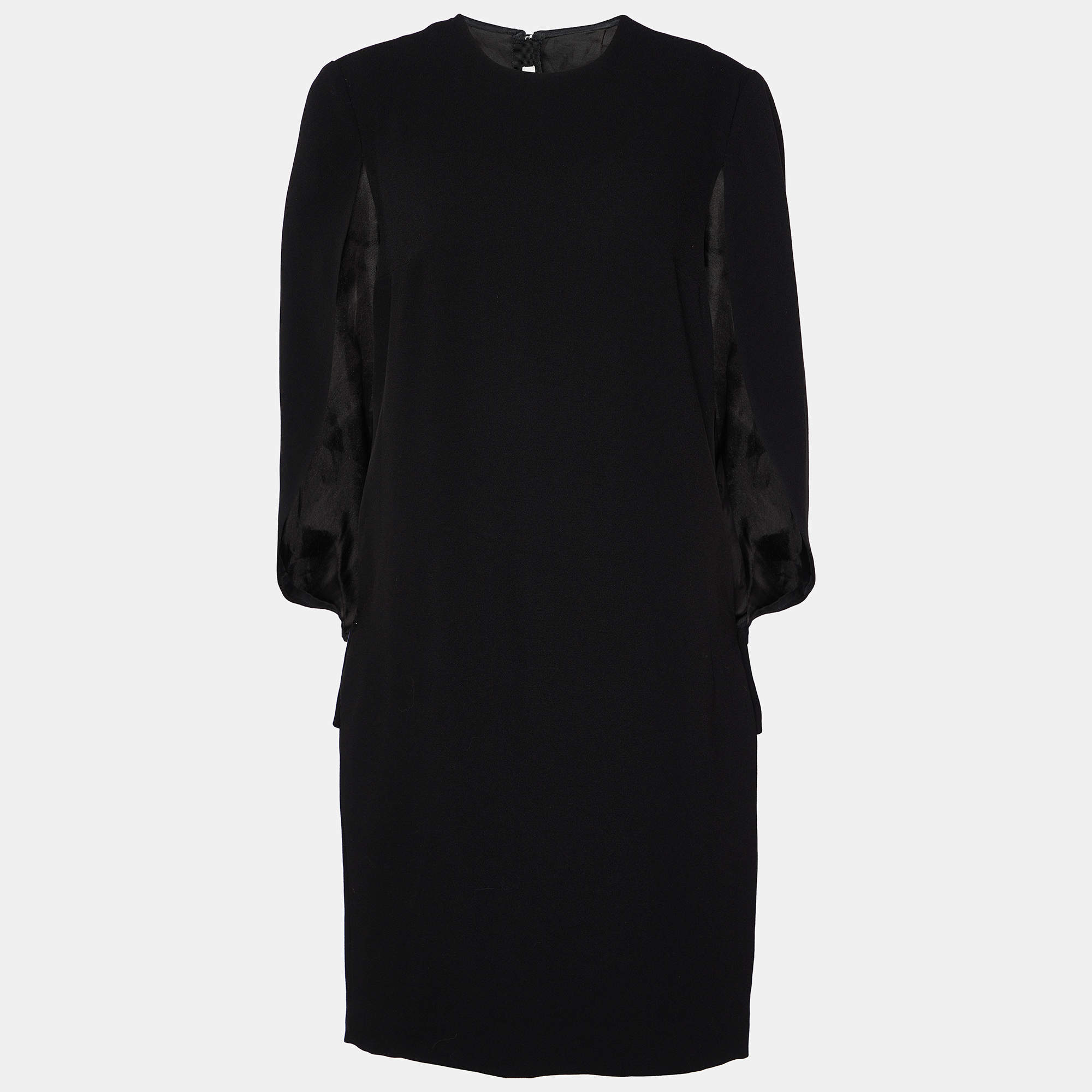 Pre Owned Prada Black Wool Crepe Cape Detail Mini Dress M