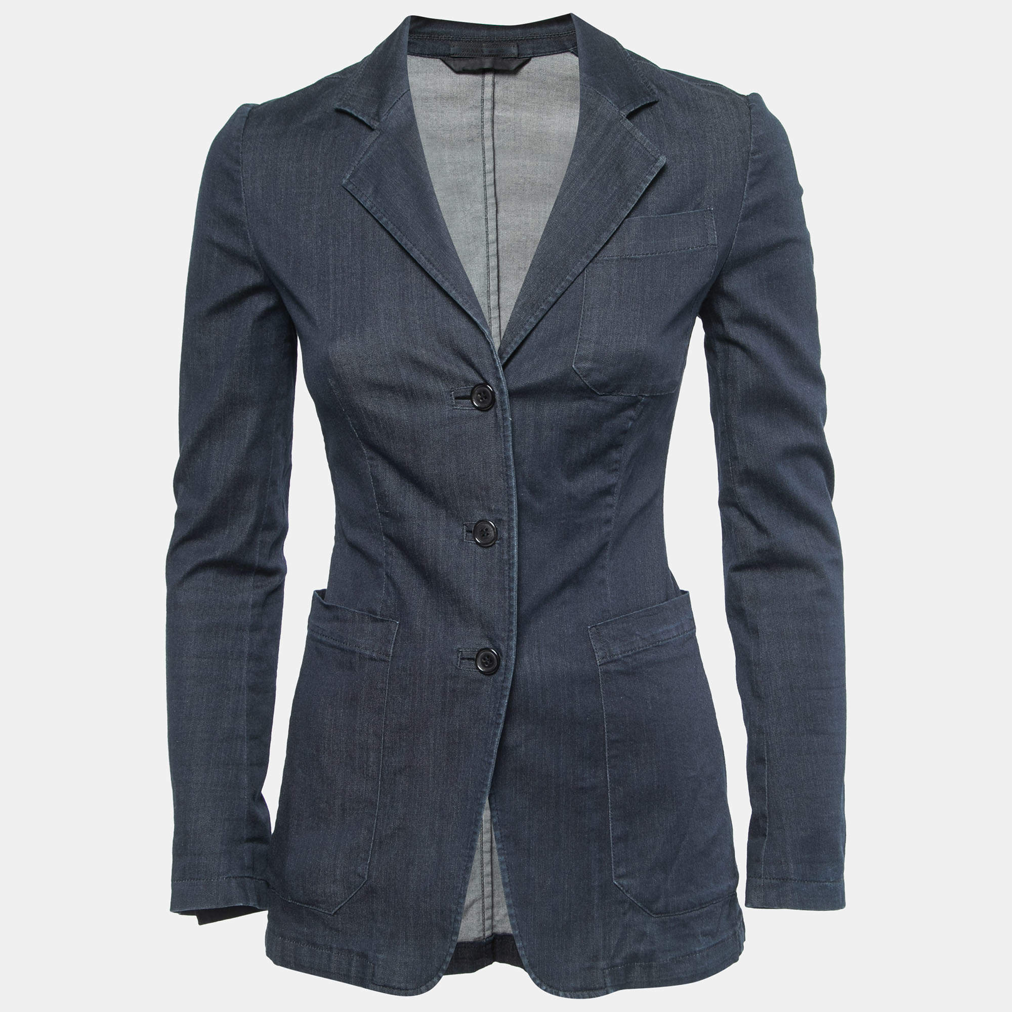 Prada Indigo Blue Stretch Chambray Blazer S