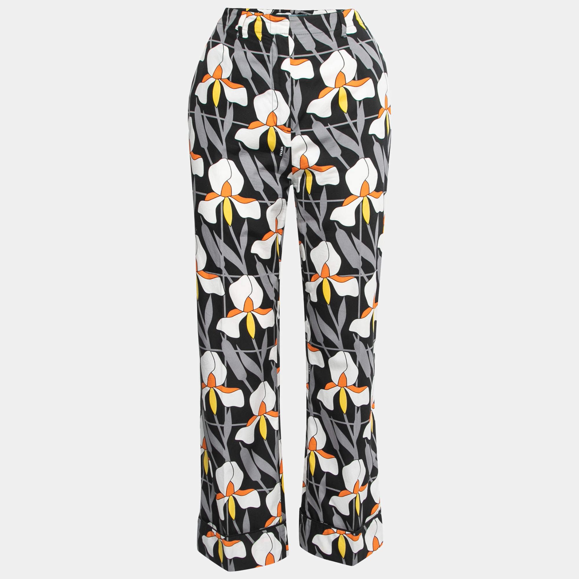 Prada Multicolor Printed Cotton Wide-Leg Trousers S