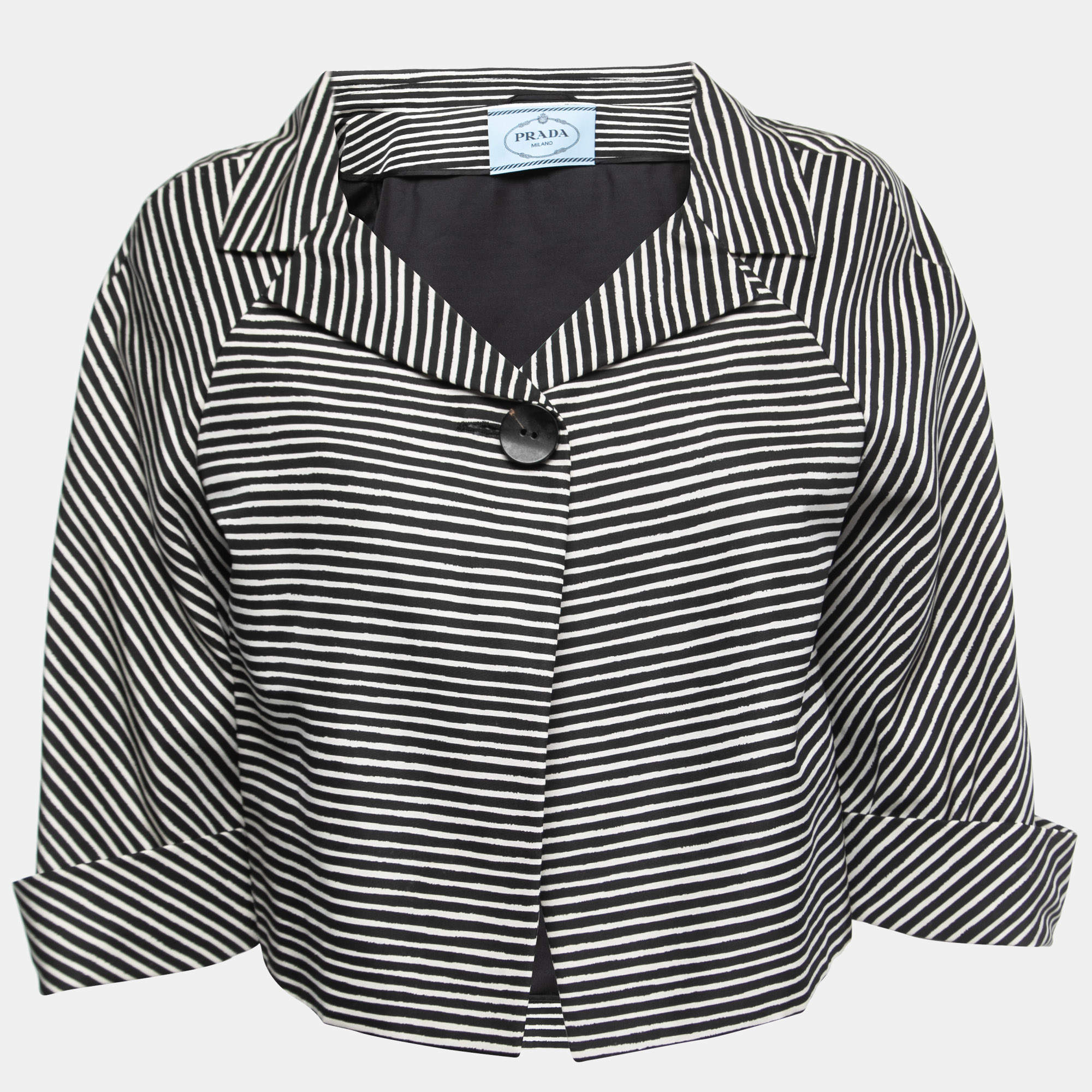 Prada Black/White Printed Taffeta One Button Cropped Jacket M