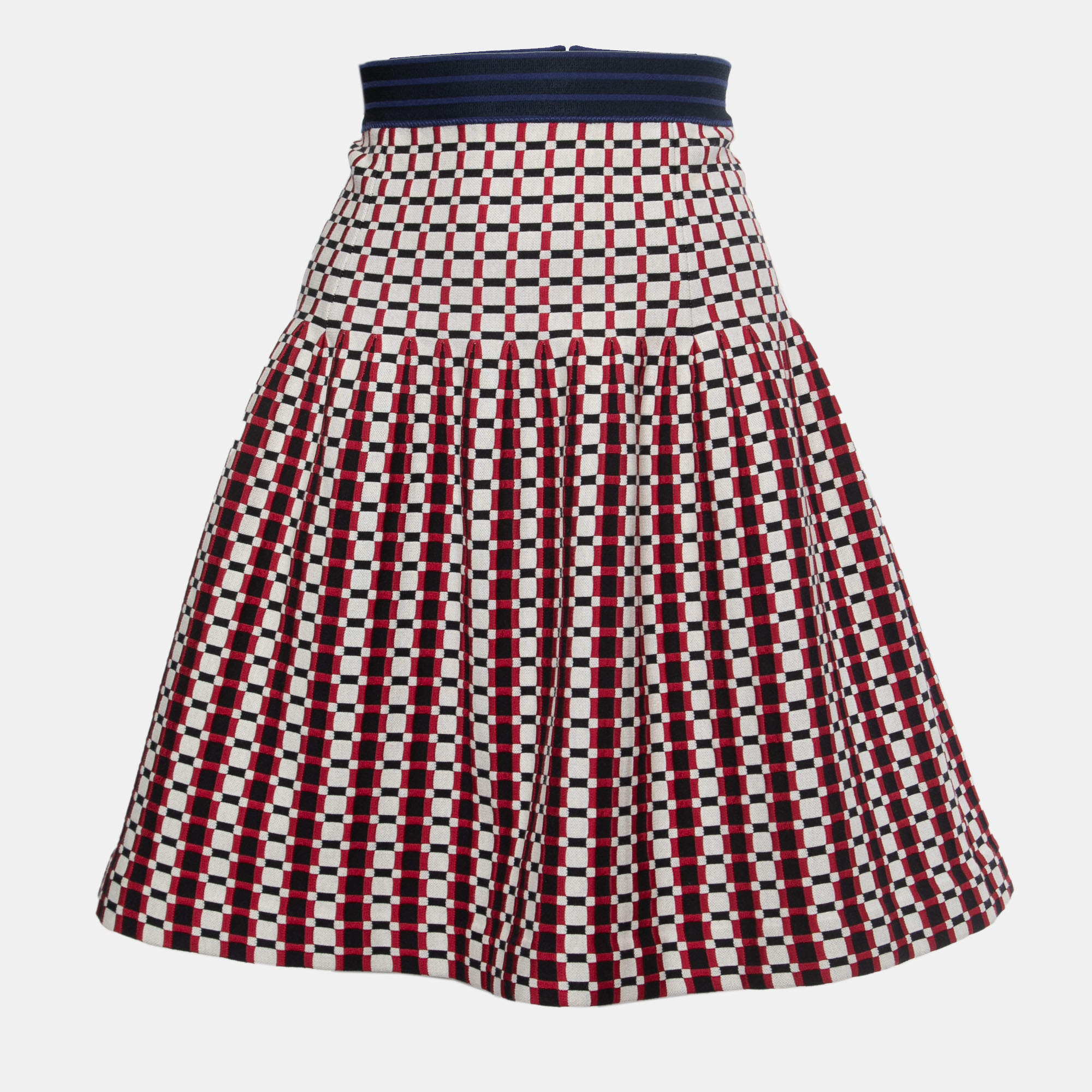Prada Multicolor Checked Knit Fit & Flare Knee Length Skirt M