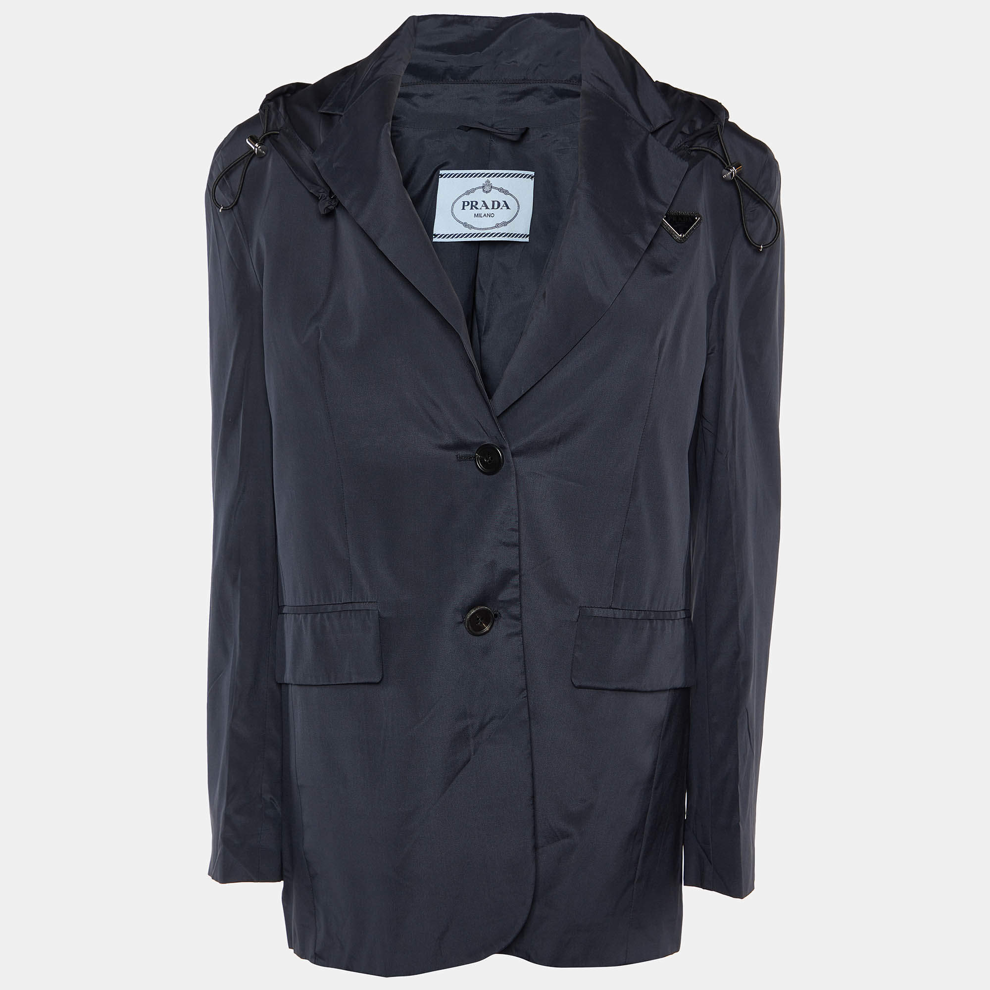 Prada Navy Blue Silk Technical Blazer Jacket S