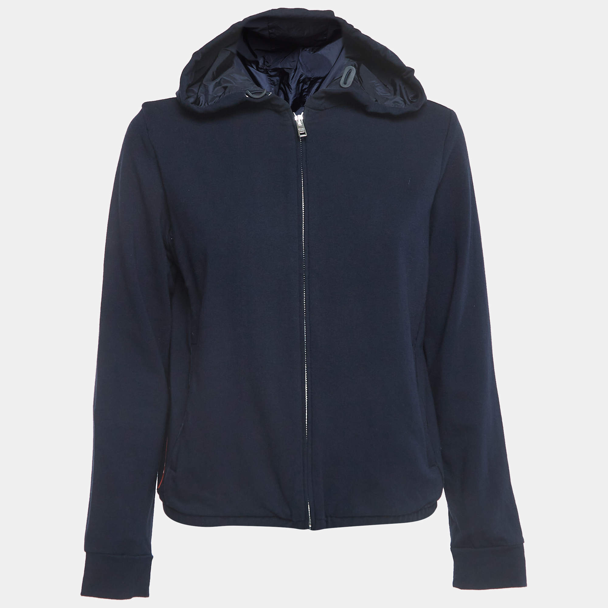 Prada Navy Blue Cotton Zip Front Hooded Jacket M